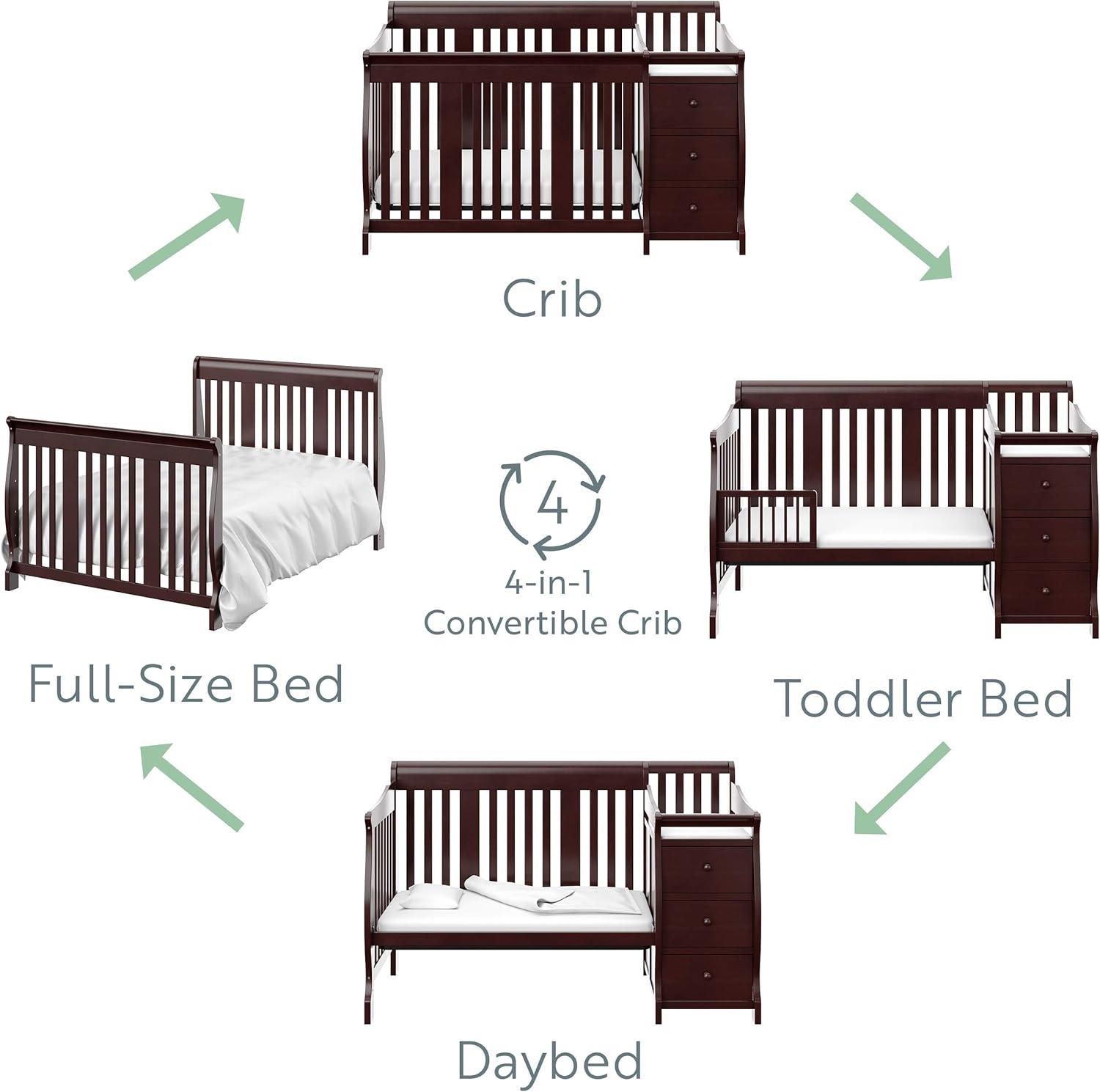 Storkcraft Portofino 5-in-1 Convertible Baby Crib and Changer, Espresso