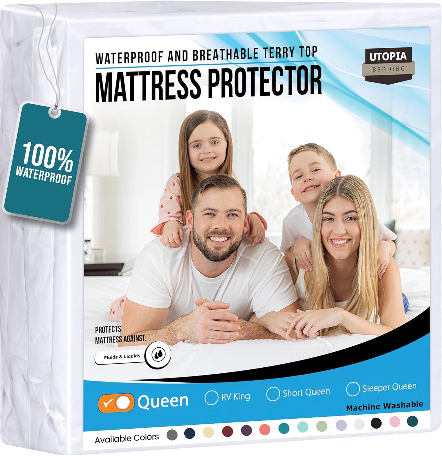 PEKUR Waterproof Mattress Protector – Fitted Sheet Style, Deep Pocket Cover Fits Up to 15 Inches, Washable & Breathable Mattress Topper