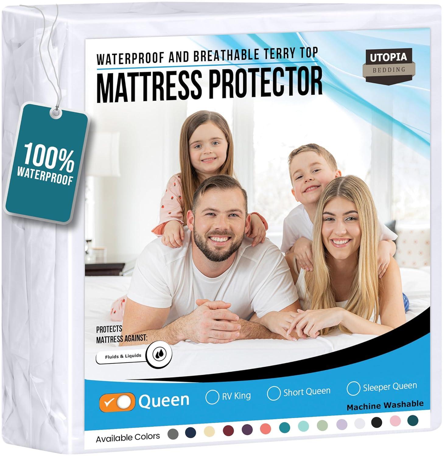 PEKUR Waterproof Mattress Protector – Fitted Sheet Style, Deep Pocket Cover Fits Up to 15 Inches, Washable & Breathable Mattress Topper
