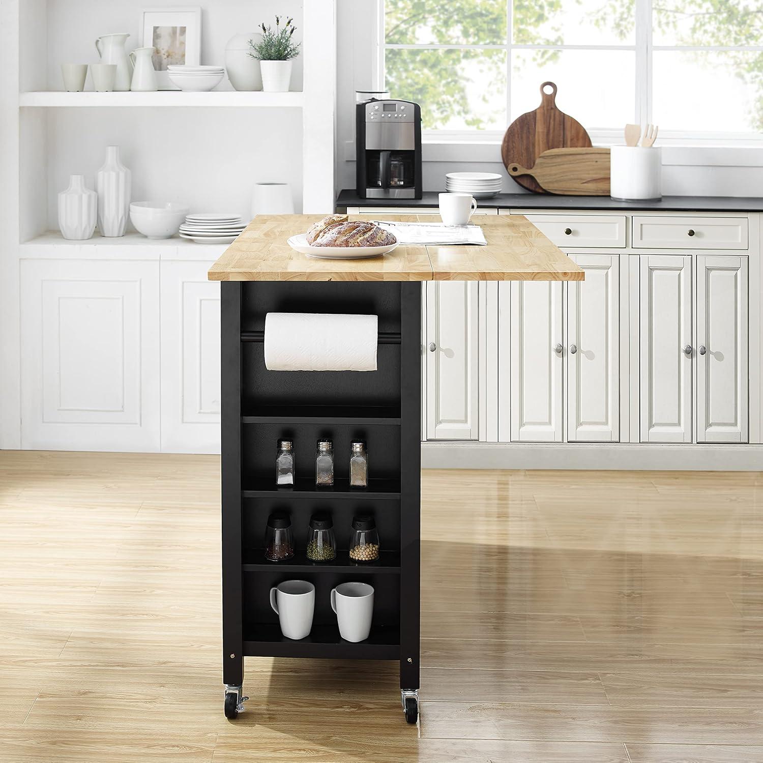 Crosley Furniture Savannah Wood Top Drop Leaf Kitchen Island/Cart in Black