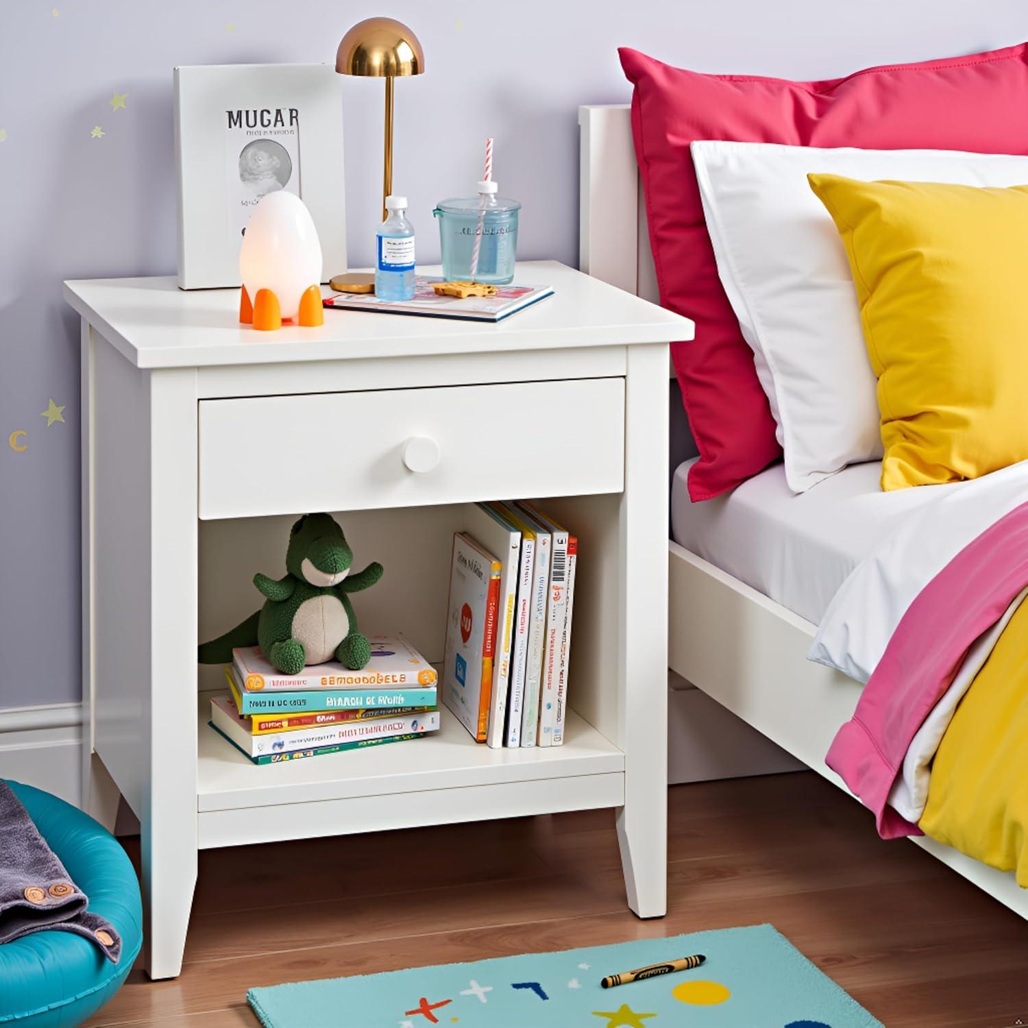 Alaterre Furniture Simplicity Nightstand, Bedside Table with Drawer, Perfect for Kids Bedroom, White