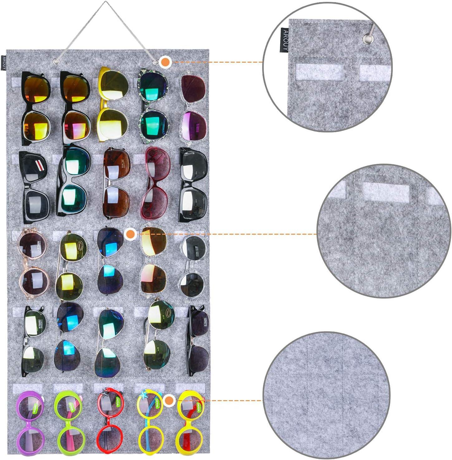Gray Non-Woven Fabric 25-Slot Hanging Sunglasses Organizer