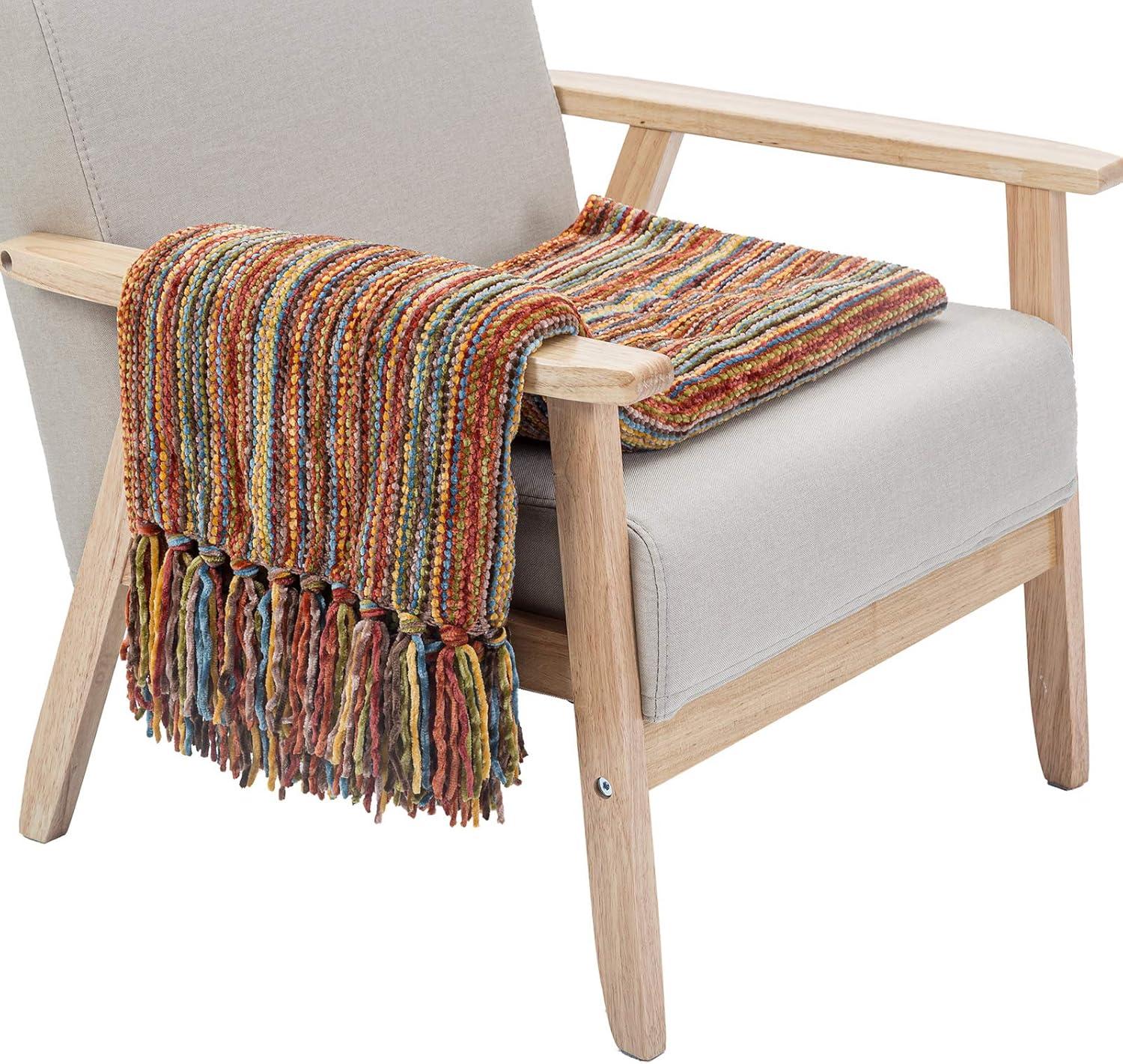 DECOMALL Decorative Throw Blanket with Fringe Soft Striped Multi Color Throws for Couch Sofa Armchair Bed 50”x 60” (Red Multi, 50”x 60”)
