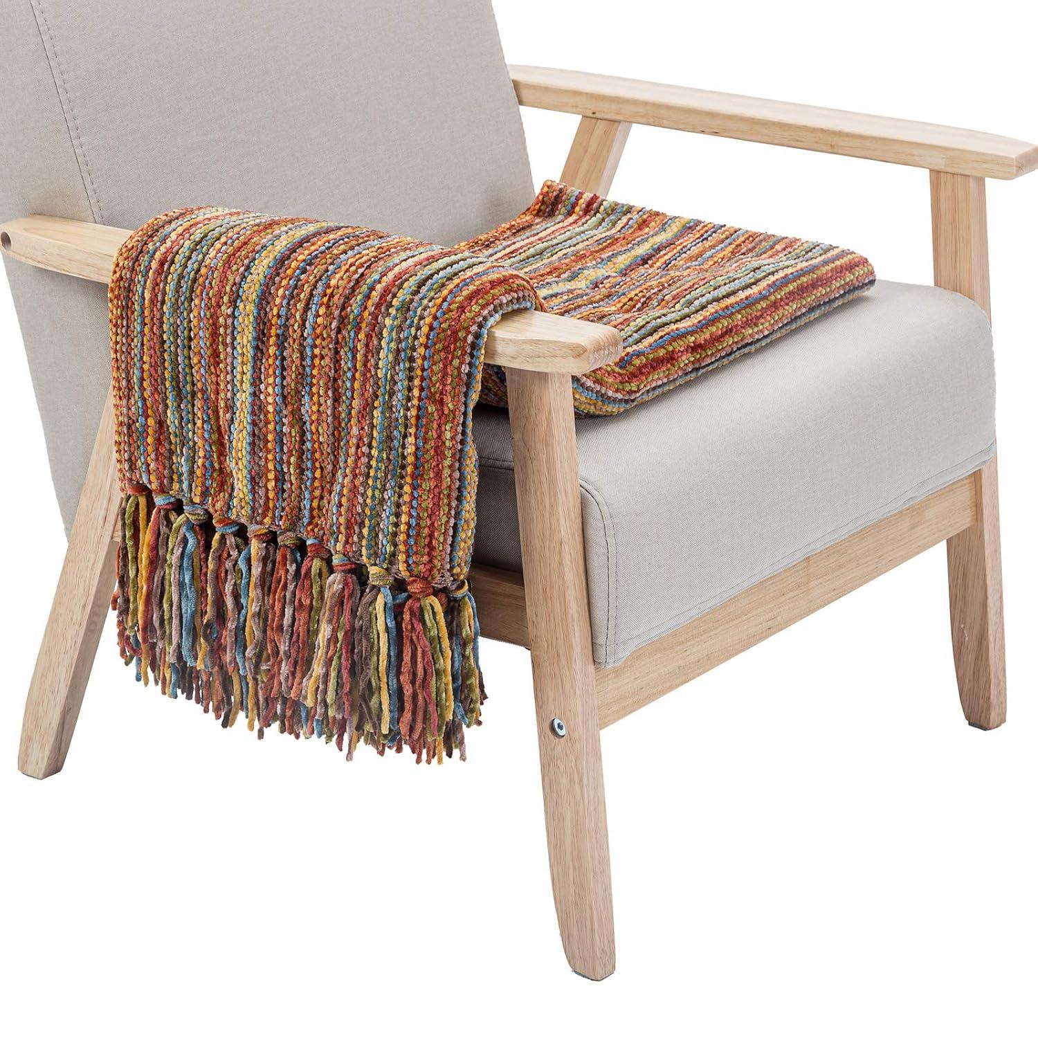 DECOMALL Decorative Throw Blanket with Fringe Soft Striped Multi Color Throws for Couch Sofa Armchair Bed 50”x 60” (Red Multi, 50”x 60”)