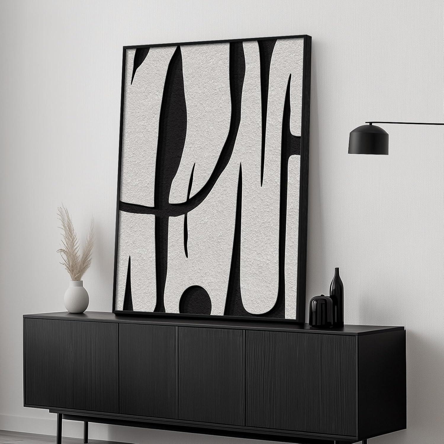 Black and White Abstract Canvas Art Set with Aluminum Frame