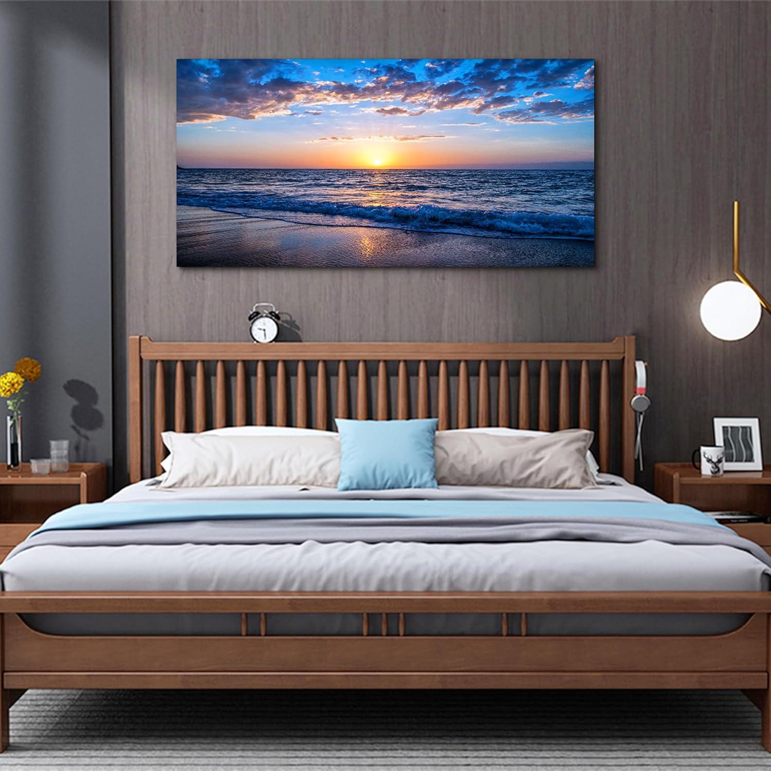 Creowell Wall Art Moon Sea blue Ocean Landscape Paintings Bedroom Canvas Art Print wall art for living room Paintings for Wall Decor and Home Decor -20x16 Inch