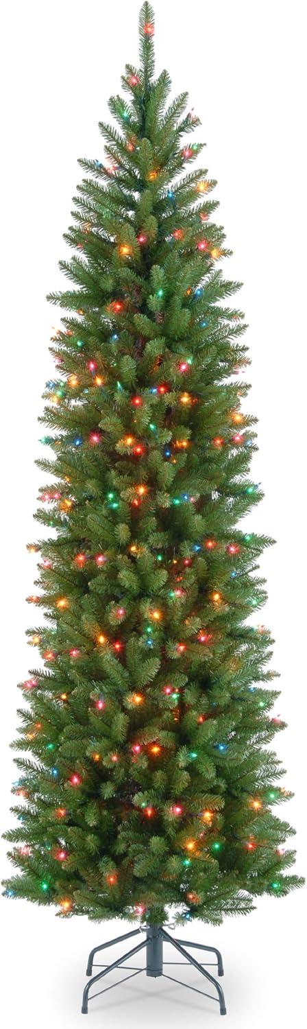 6.5 ft Green Kingswood Fir Slim Christmas Tree with Multicolor Lights