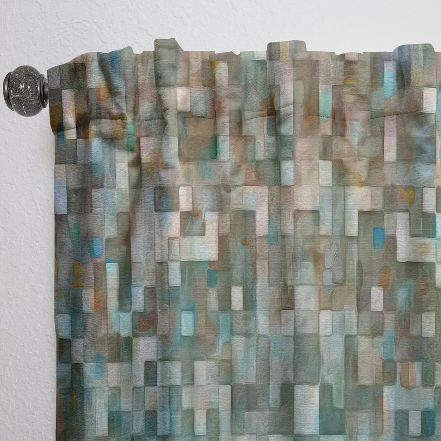 Designart 'Abstract Blue Blocked' Nautical & Coastal Curtain Panel