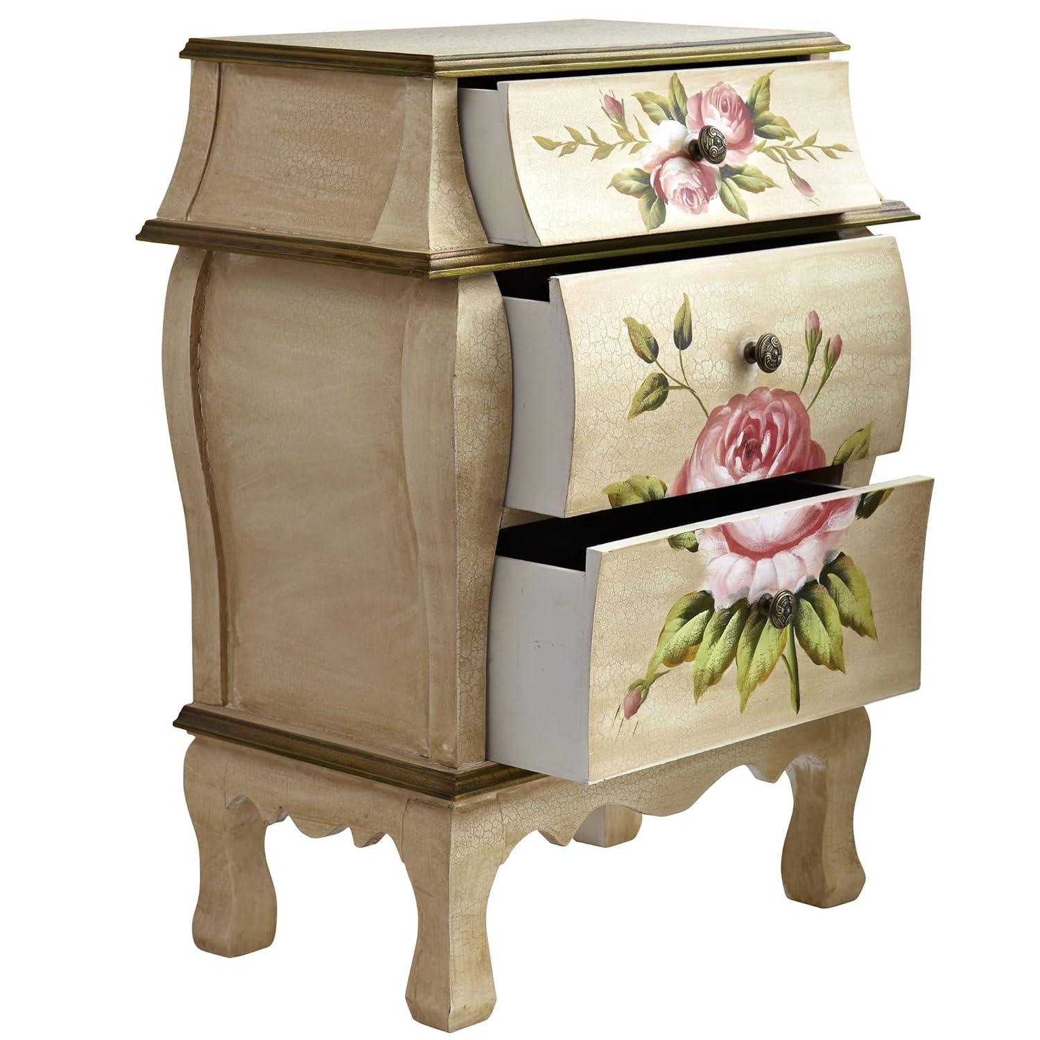 Nearly Natural Antique Night Stand w/Floral Art