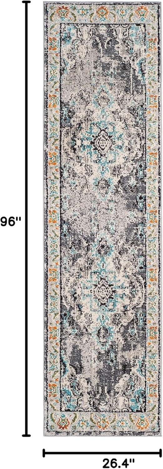 Monaco MNC243 Power Loomed Indoor Runner Rug - Grey/Light Blue - 2'2"x8' - Safavieh