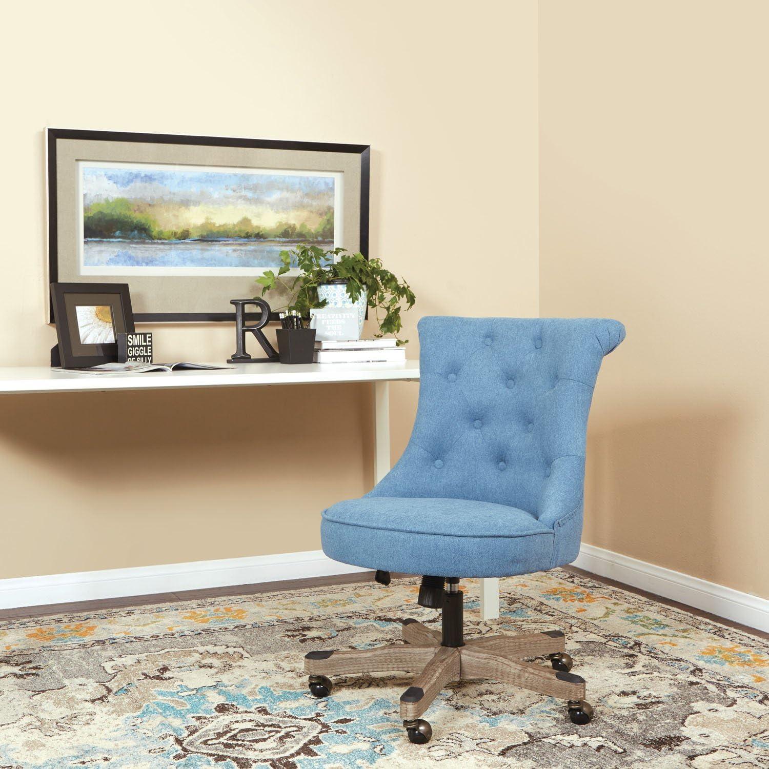 Hannah Tufted Office Chair in Sky Blue Fabric with Grey Wood Base