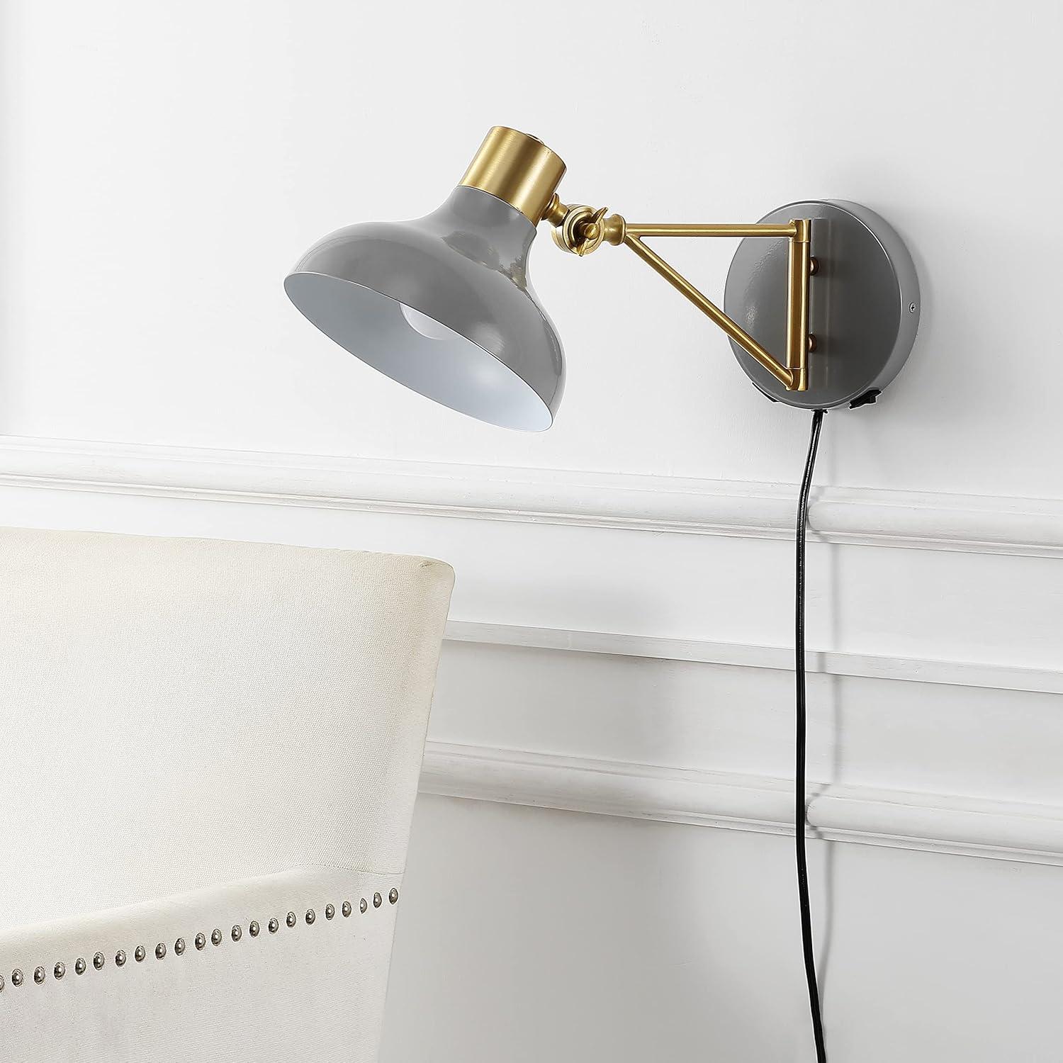 Gray and Brass Gold Swing Arm Wall Sconce with USB Port