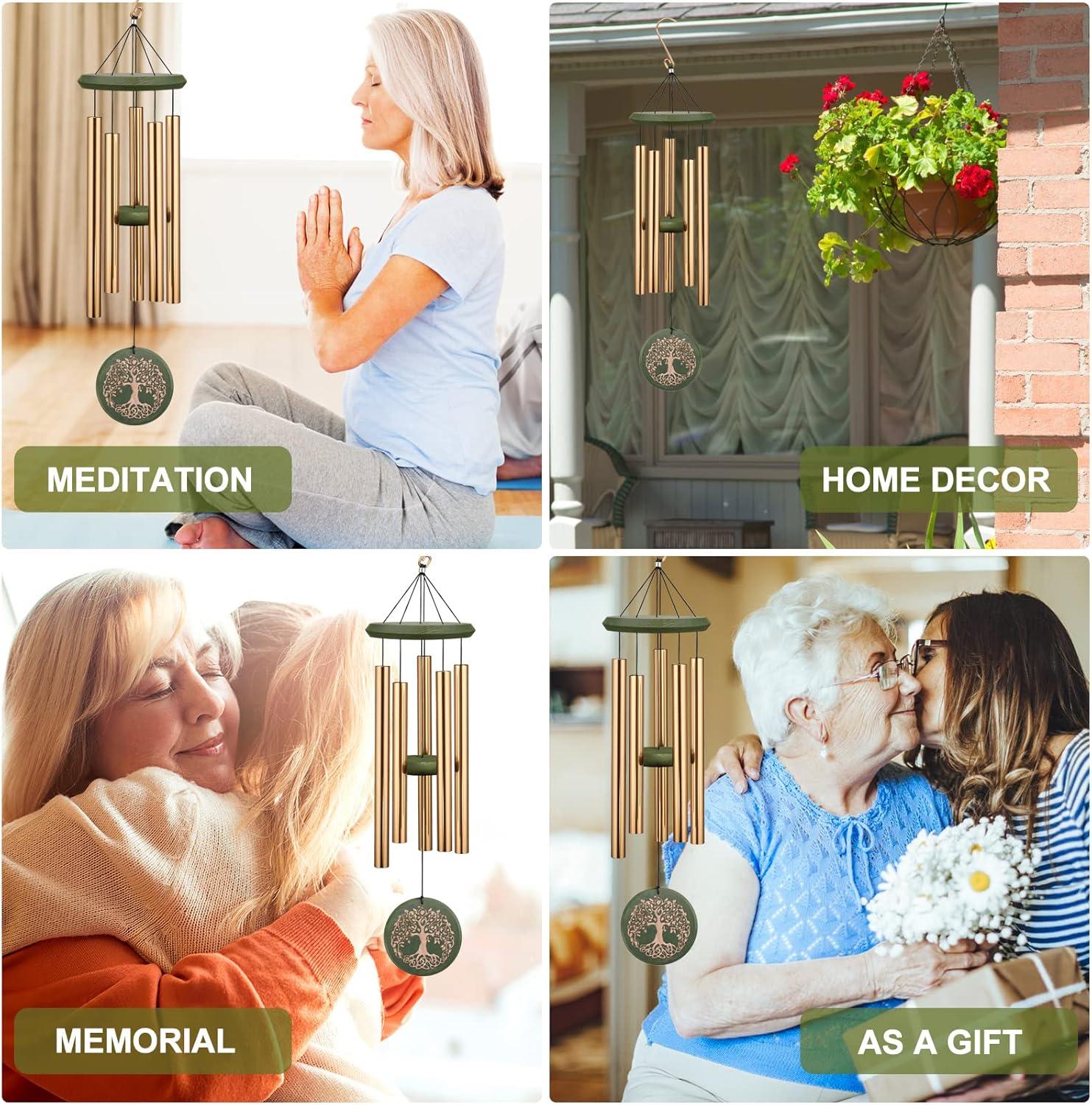 Wind Chimes for Outside Engraved Tree of Life 36 Large Deep Tone Wind Chime, Memorial Sympathy Gift Wind Chimes for Loved One Or Home Garden Patio Backyard Hanging Decor, Gold.