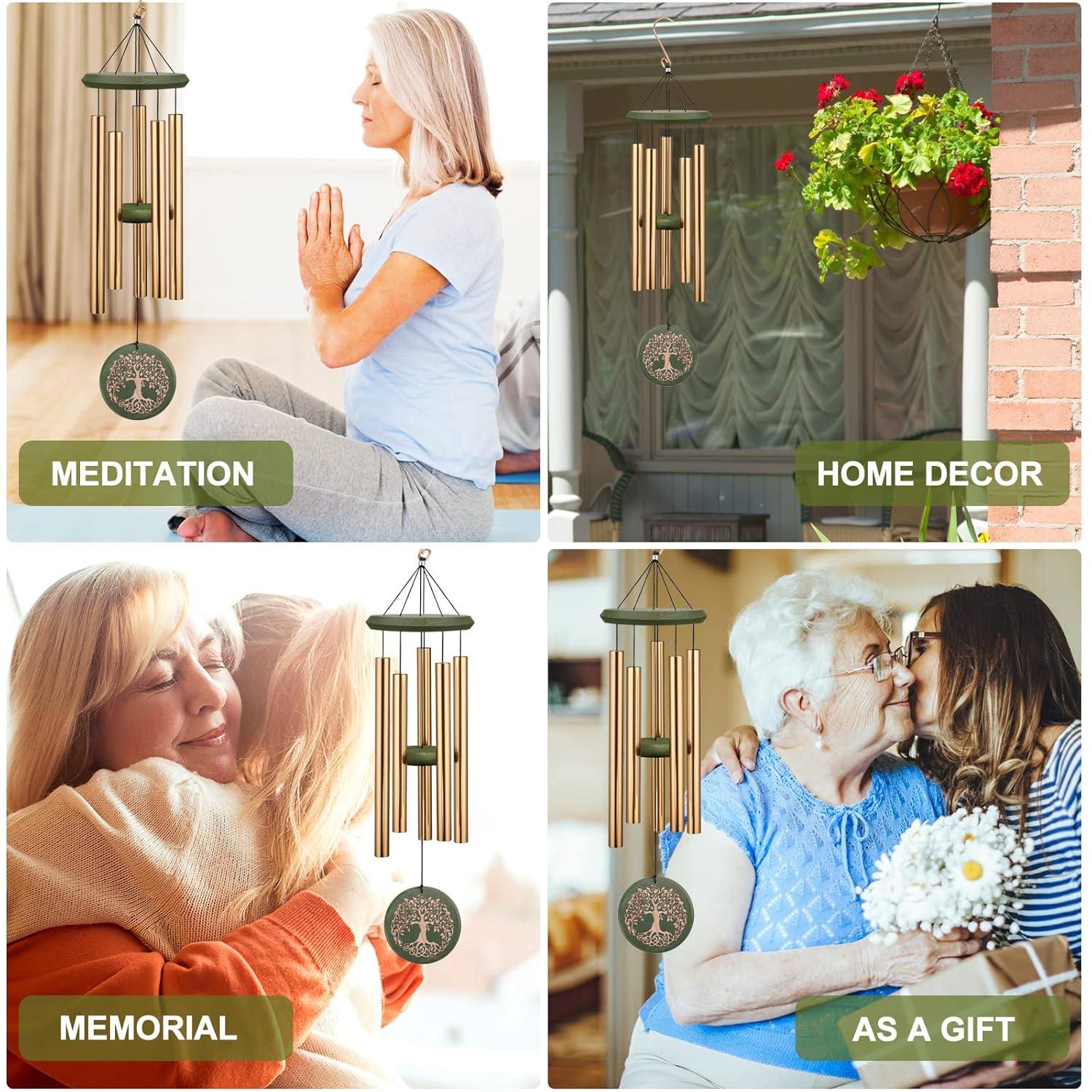 Wind Chimes for Outside Engraved Tree of Life 36 Large Deep Tone Wind Chime, Memorial Sympathy Gift Wind Chimes for Loved One Or Home Garden Patio Backyard Hanging Decor, Gold.