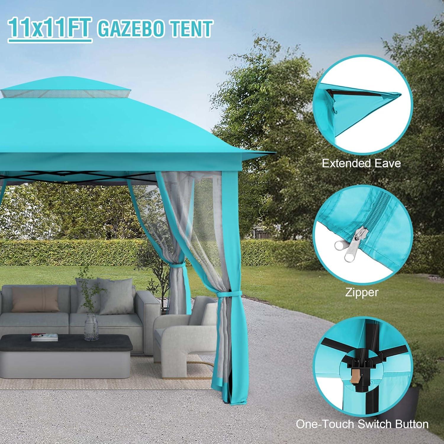 Pink Steel Portable Pop-Up Gazebo with Mosquito Netting 11 ft. x 11 ft. . .