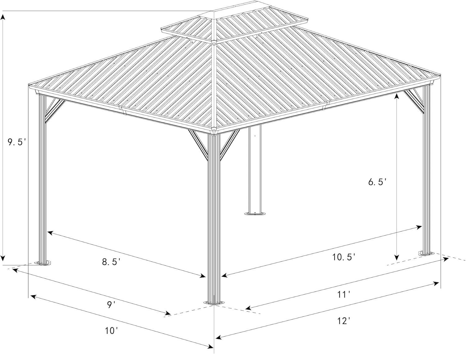 Kozyard Alexander 10?x12? Dark Brown Double Roof Hardtop Gazebo with Curtain and Mosquito Netting