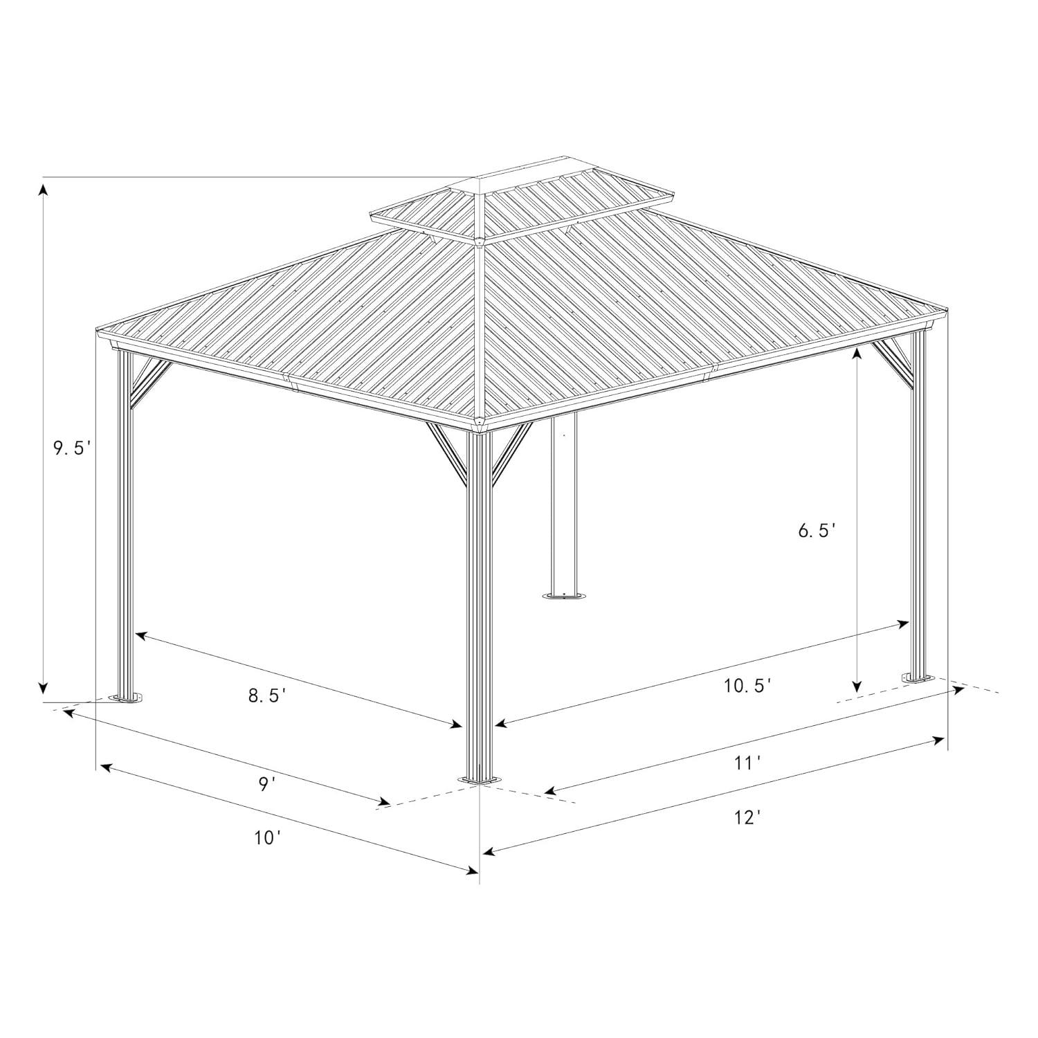 Kozyard Alexander 10?x12? Dark Brown Double Roof Hardtop Gazebo with Curtain and Mosquito Netting