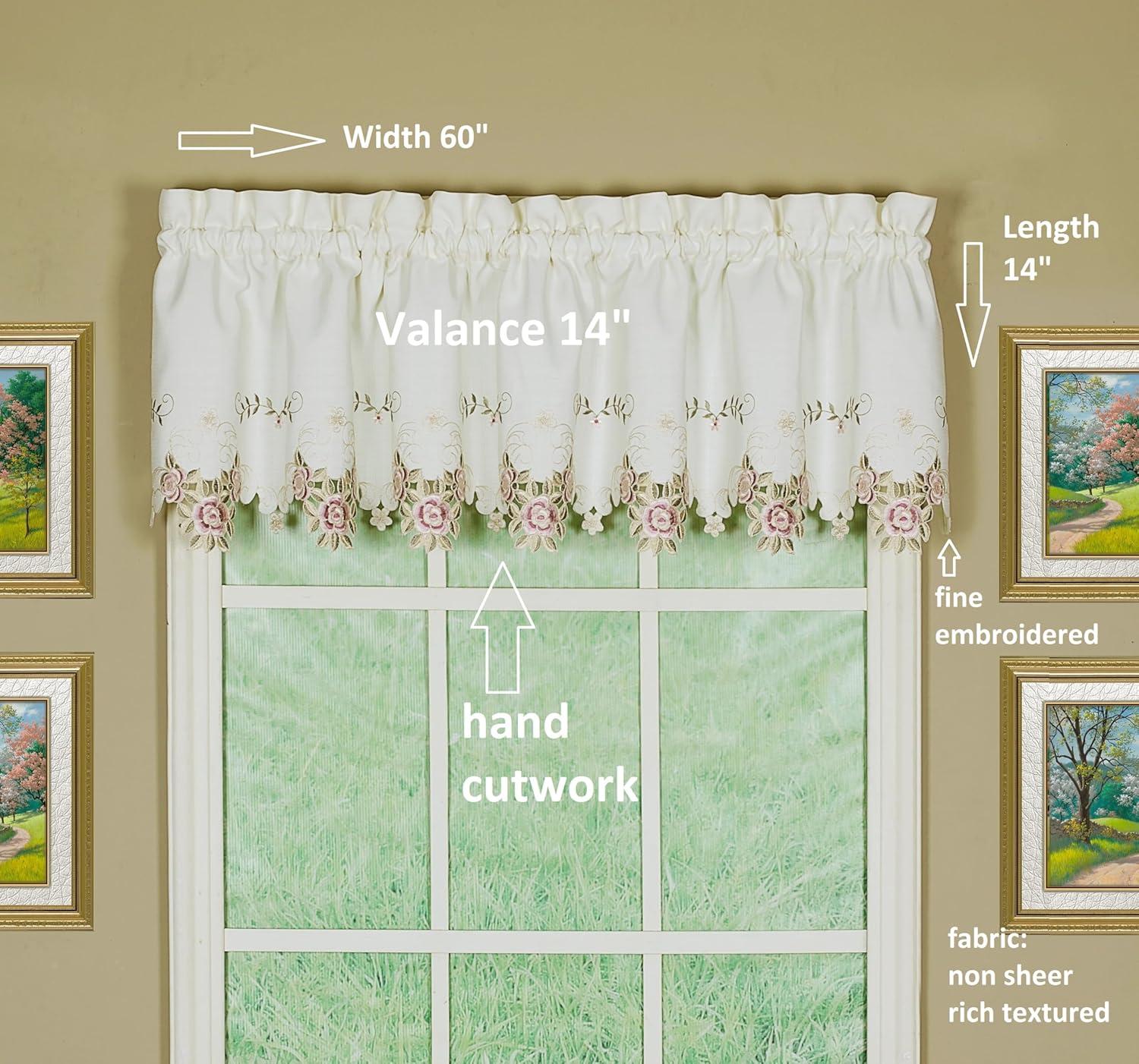 Today's Curtain Verona Reverse Embroidery Valance, 14", Ecru/Rose, 60" W X 14" L