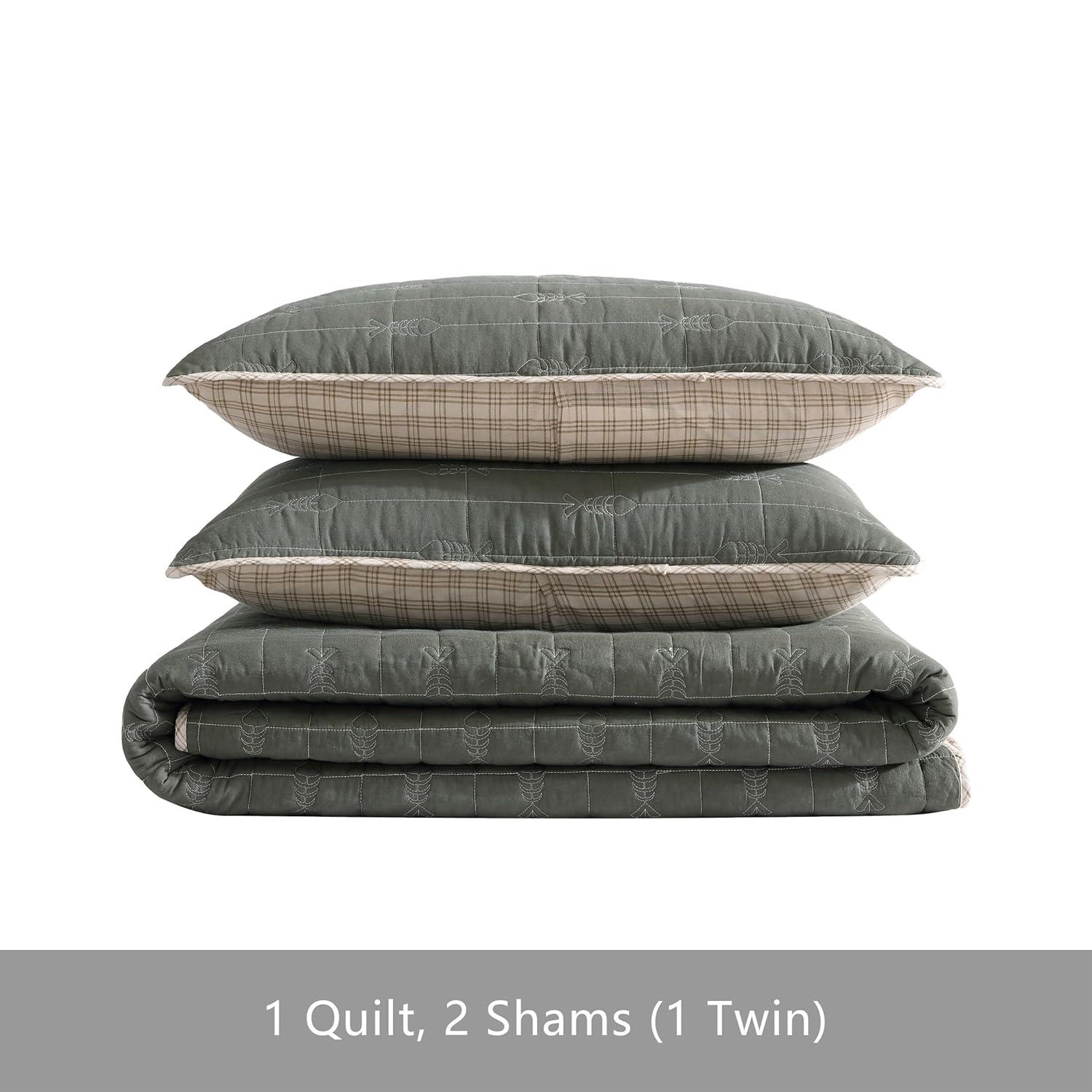 Eddie Bauer Lakehouse Eddie Bauer Green Cotton Reversible Quilt Set