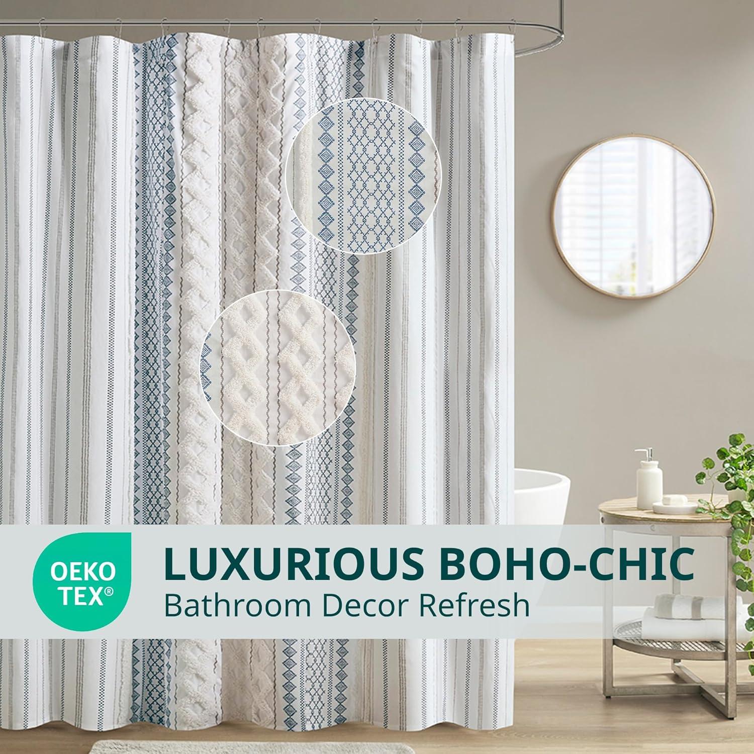 INK+IVY Imani 100% Cotton Printed Shower Curtain with Chenille