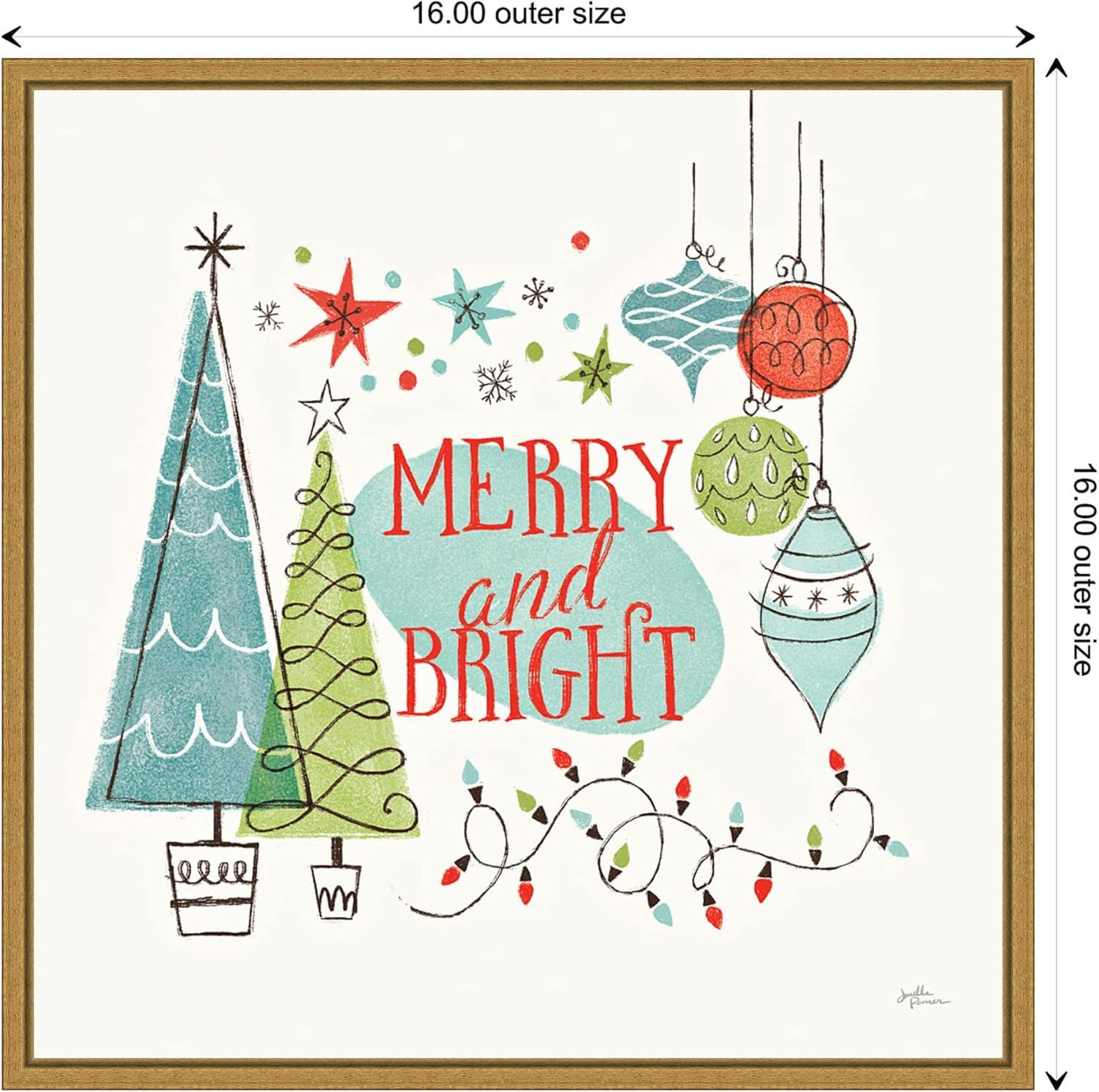 16" x 16" Merry and Bright Christmas Tree Square by Janelle Penner: Retro Holiday Decor - Amanti Art