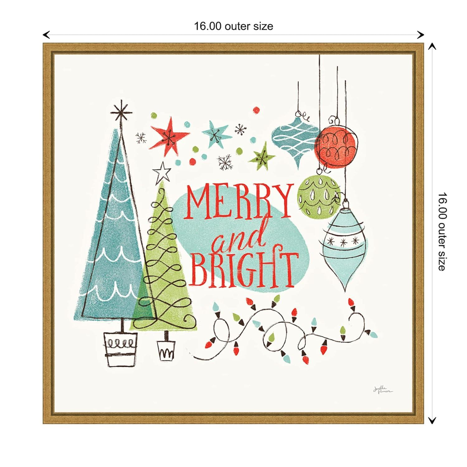 16" x 16" Merry and Bright Christmas Tree Square by Janelle Penner: Retro Holiday Decor - Amanti Art