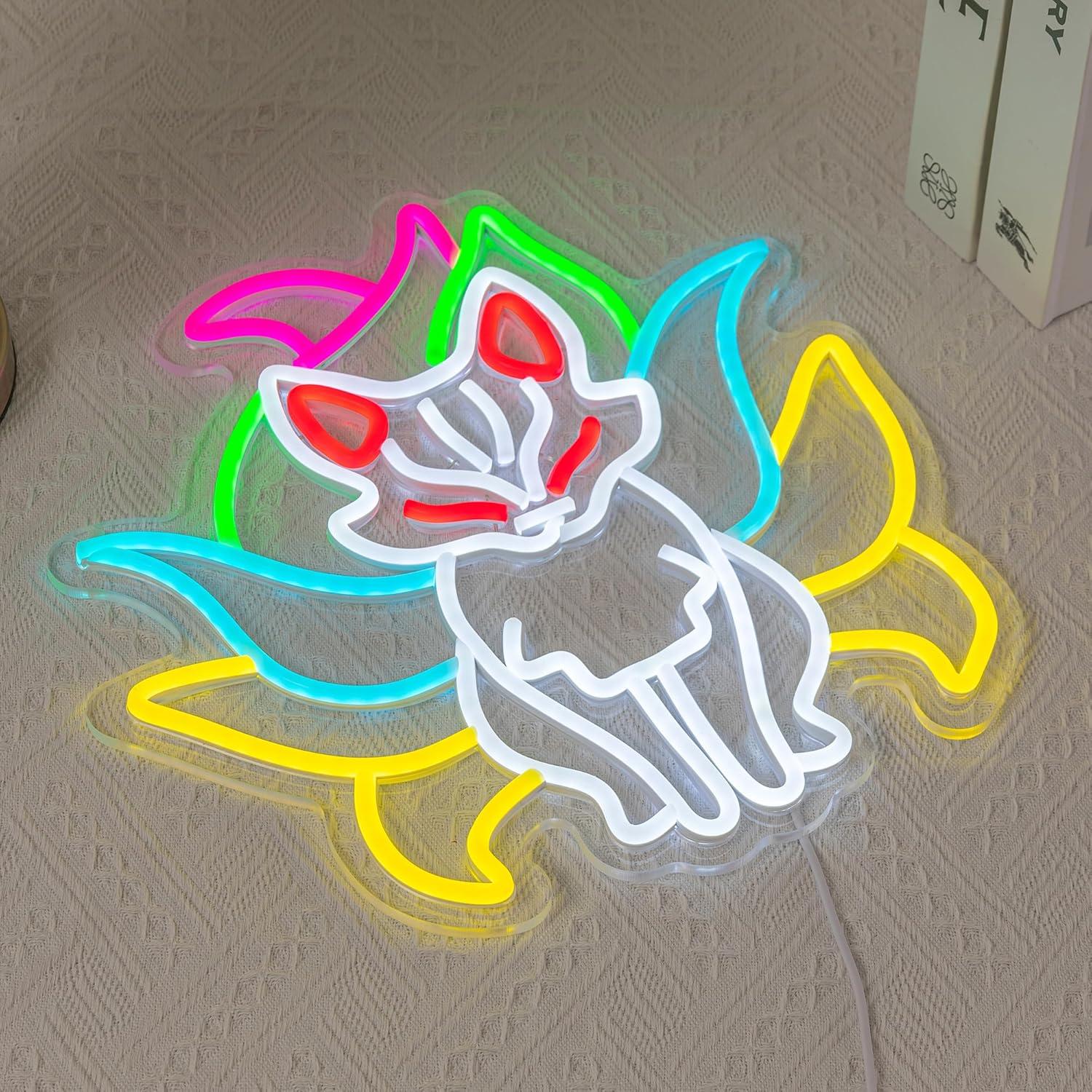 Nine Tails Fox Neon Sign Fox Neon Light for Wall Decor Animal Led Neon Sign Monster Led Neon Light Colorful Led Neon Light Dimmable Neon Signs for Bedroom Zoo Kids Room Decoration