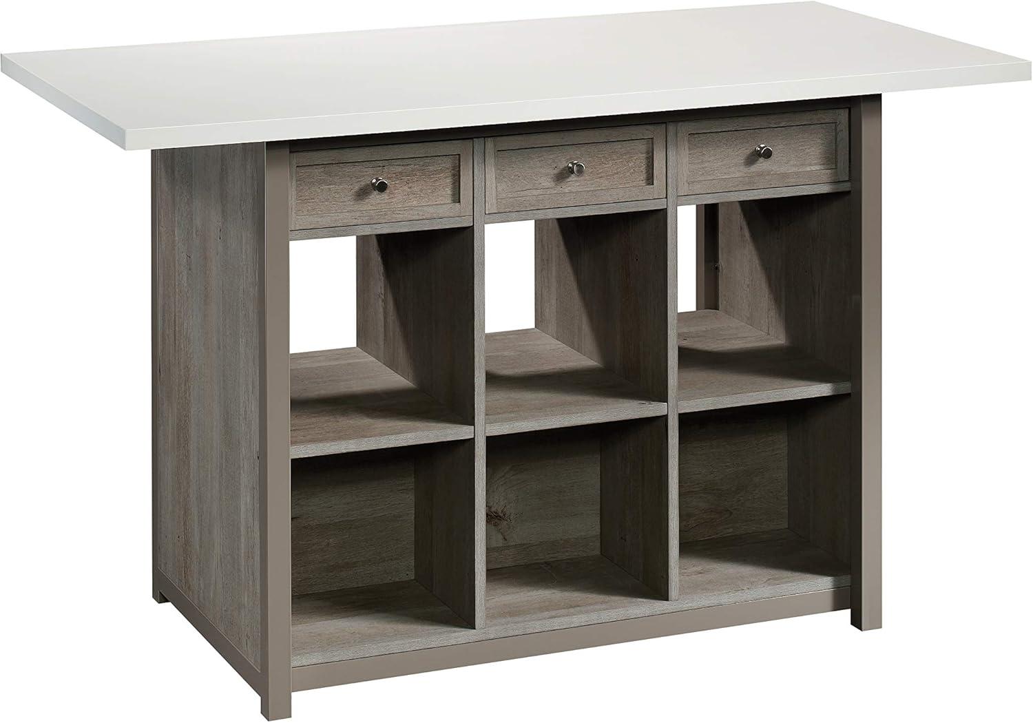 Mystic Oak and White 60" Craft Pro Work Table with Storage