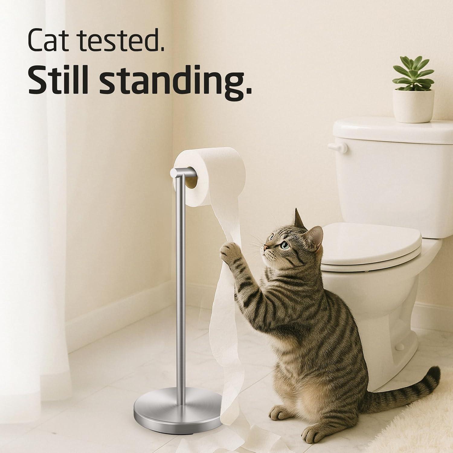 Bathroom Freestanding Toilet Paper Holder Tissue Roll Holder Floor Stand in Brushed Finish
