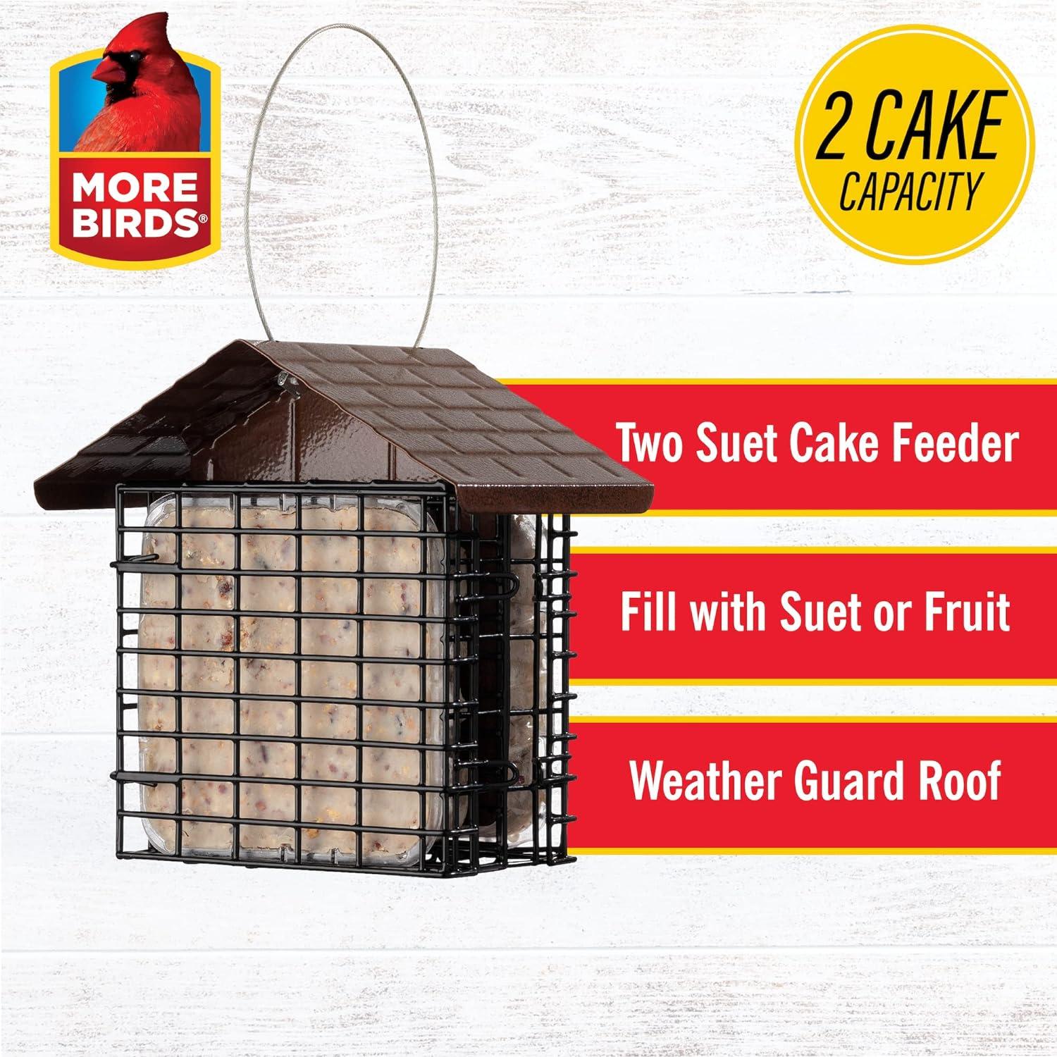 More Birds 2 Cake Suet Feeder with Weather Guard: Solid Steel, Dual Feeding Stations, Weather-Resistant