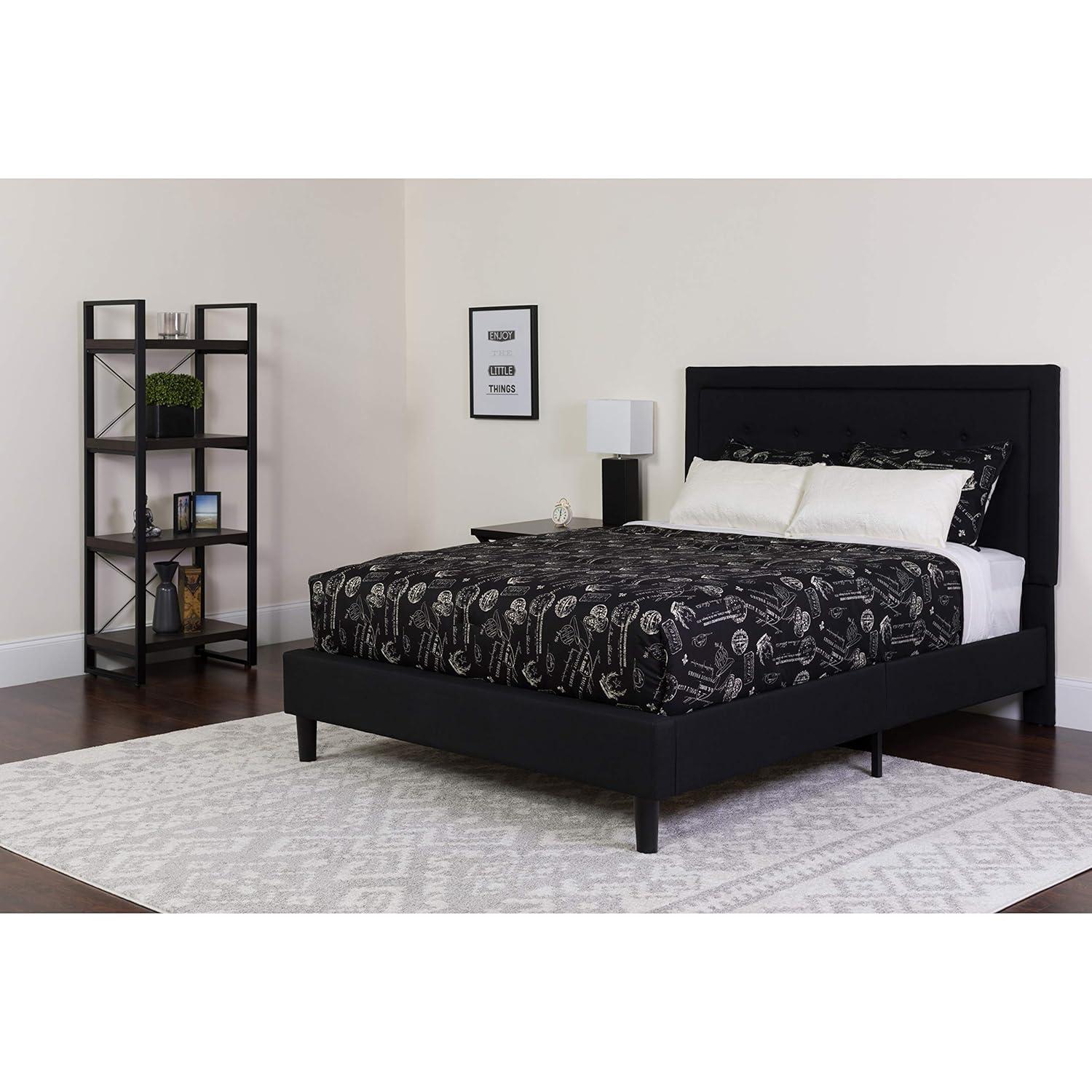Flash Furniture Roxbury Queen Size Tufted Upholstered Platform Bed in Black Fabric