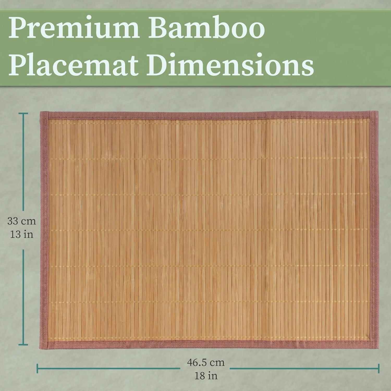 Brown Bamboo Slat Placemats with Fabric Border, 18" x 13", Set of 4