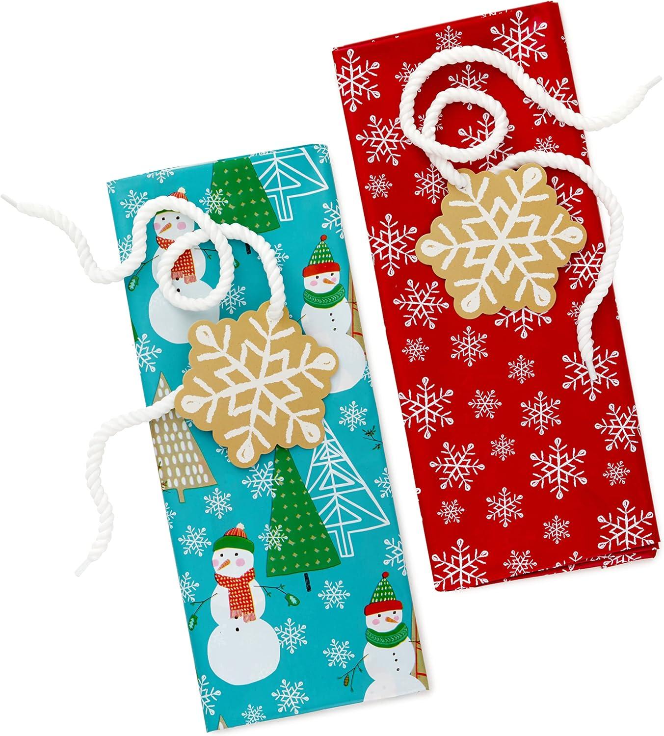 Hallmark Jumbo Plastic Holiday Gift Bags (2 Bags: Snowflakes on Red, Rustic Snowmen) for Carry-on Luggage, Giant Stuffed Animals, Bedding Sets