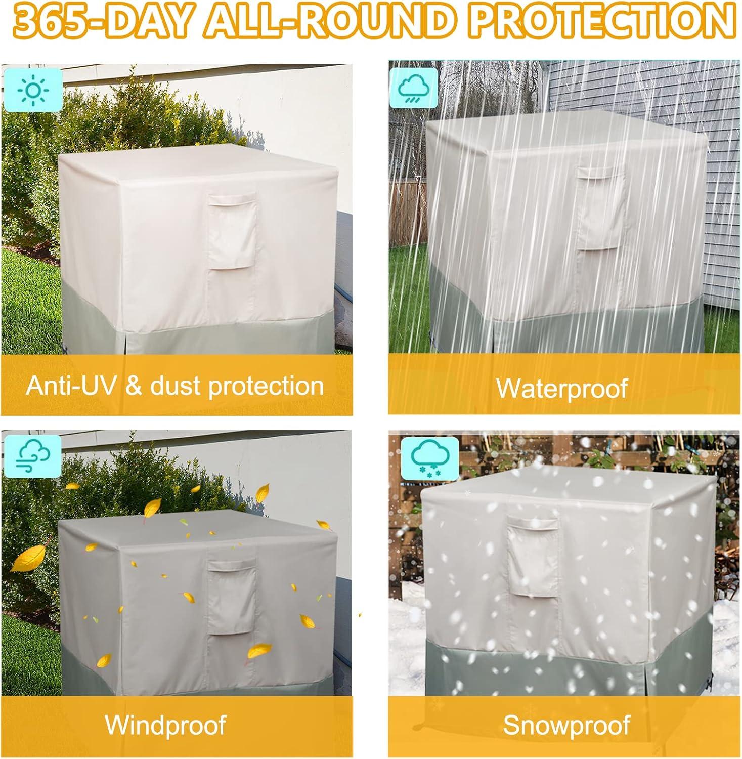 Waterproof Heavy Duty Beige and Gray AC Cover, 30x30x32 inches