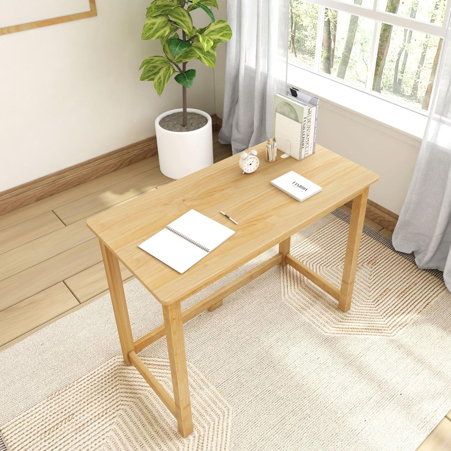 Natural Wood Corner Writing Desk with Solid Legs