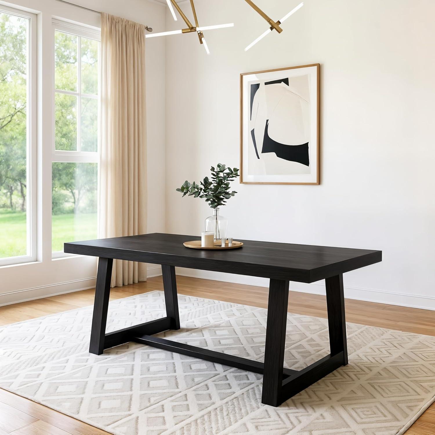 Plank+Beam Farmhouse 72" Dining Table, Solid Wood Rectangular Kitchen Table for 6 People