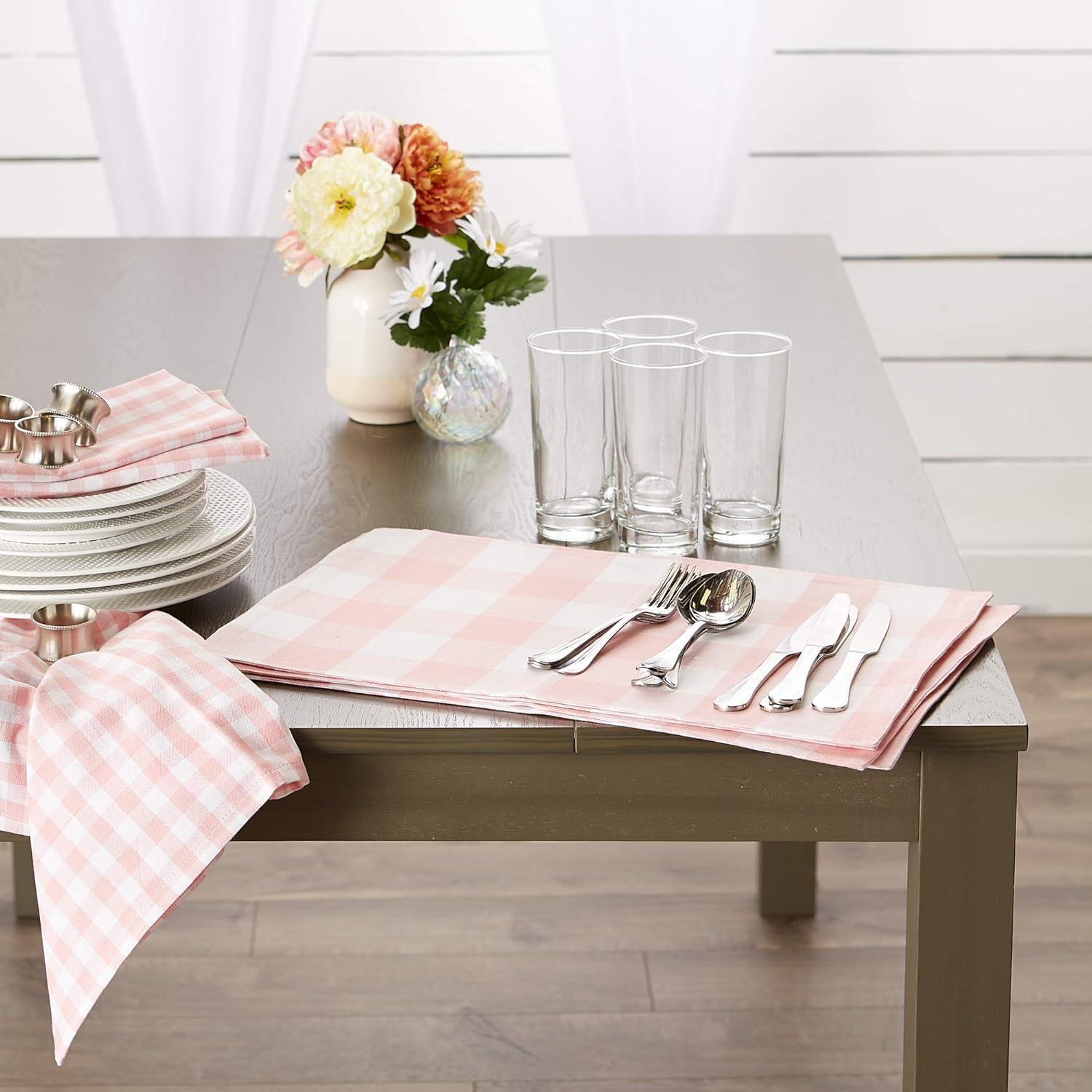 Pink and White Reversible Gingham Cotton Placemats, Set of 4