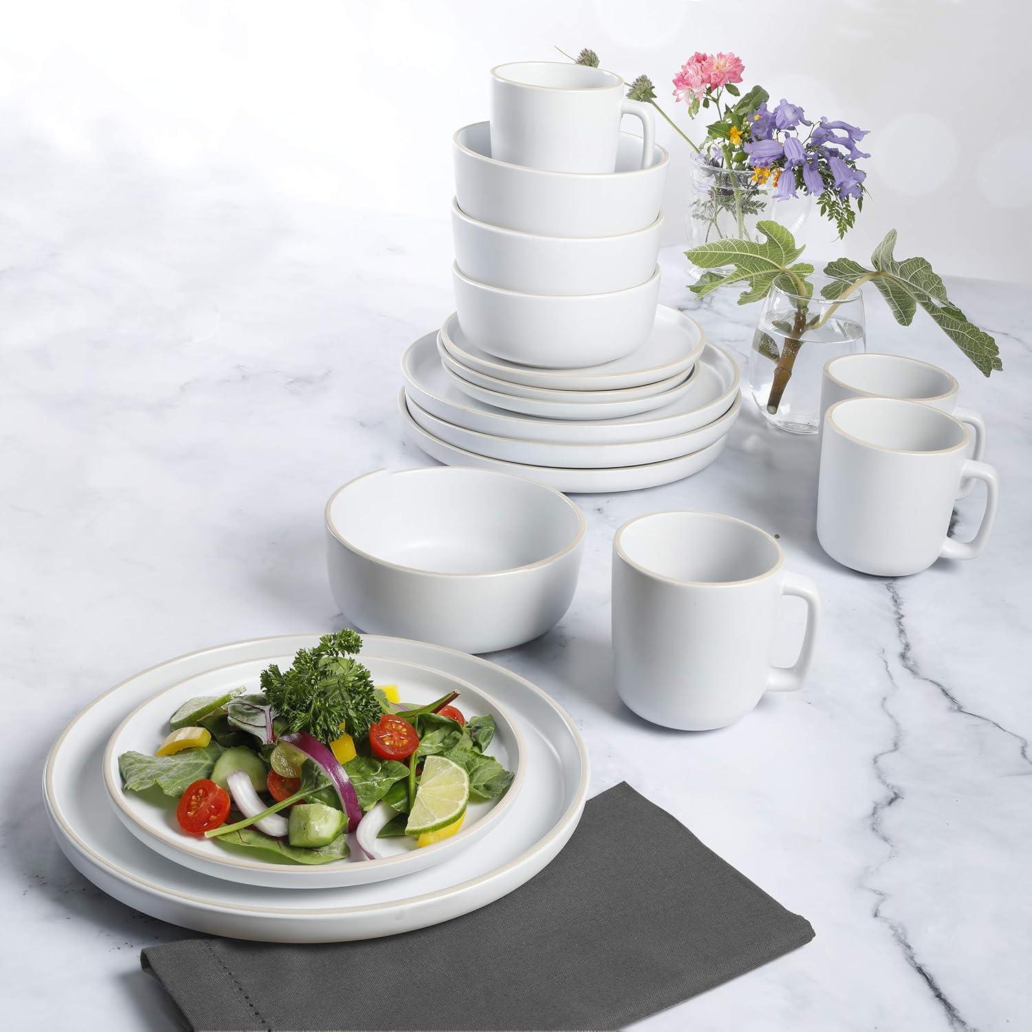 Matte White Ceramic 16-Piece Dinnerware Set, Service for 4