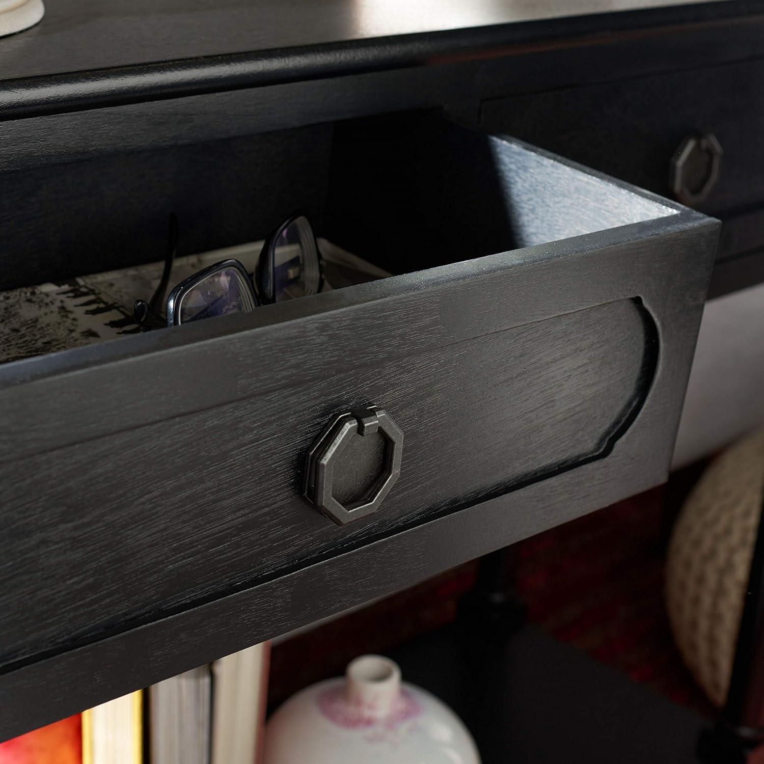 Allura Black Wood and Metal Console Table with Storage