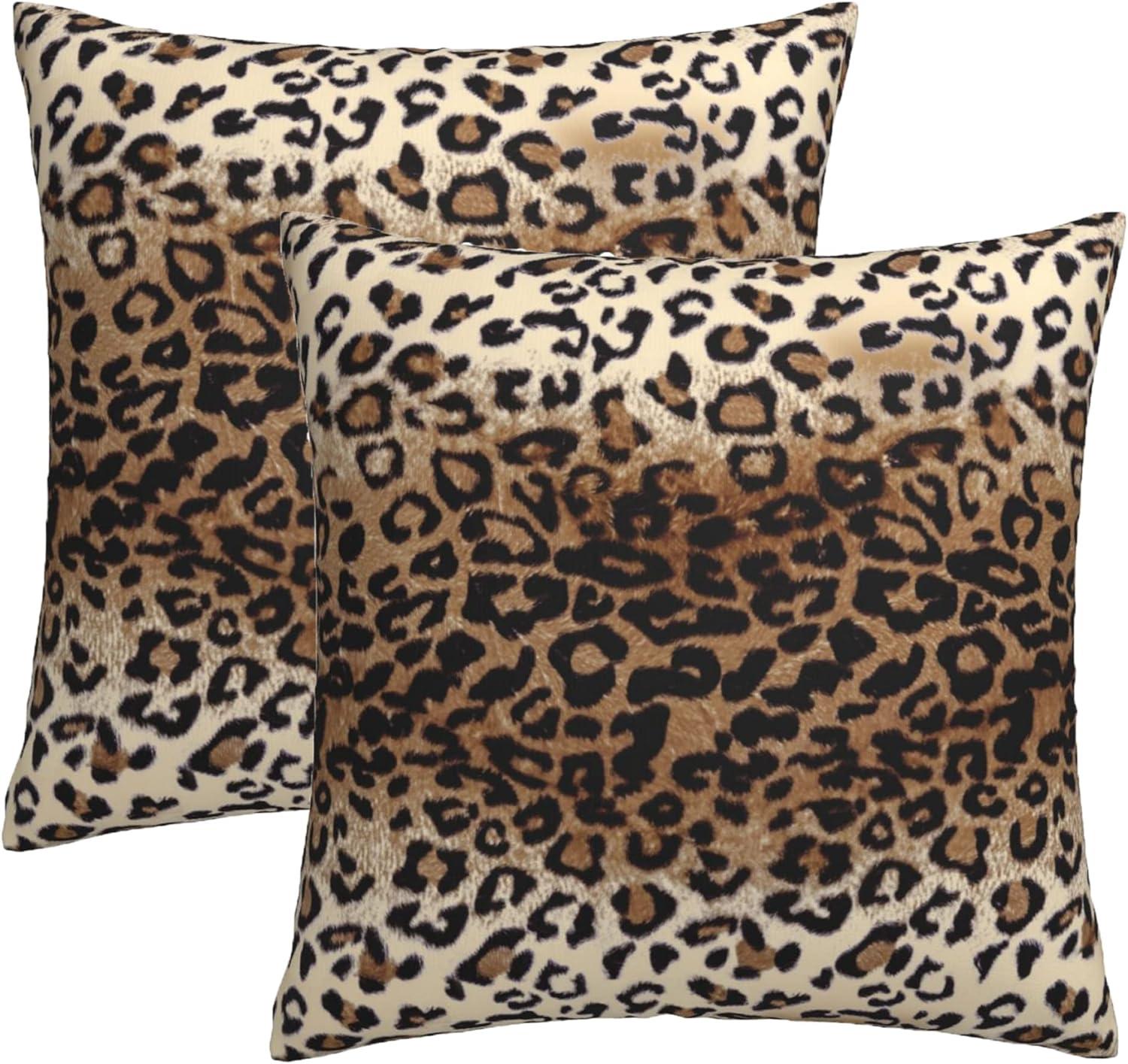 Brown Leopard Throw Pillow Cover - 2 Pcs Cheetah Pillow Case 20x20 inch Cotton Soft Animal Print Pillows Covers Decorative Cushion Cover for Home Couch Bed Sofa Double Side Printed