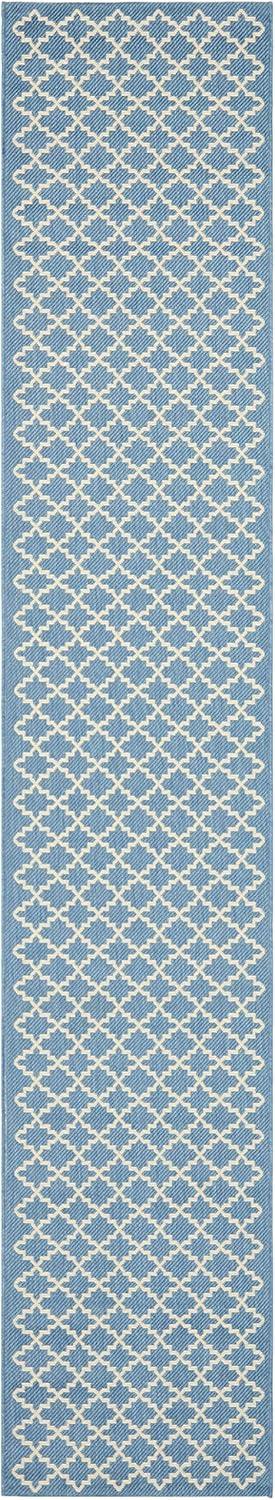 SAFAVIEH Courtyard Hilbert Geometric Indoor/Outdoor Runner Rug, Blue/Beige, 2'3" x 14'