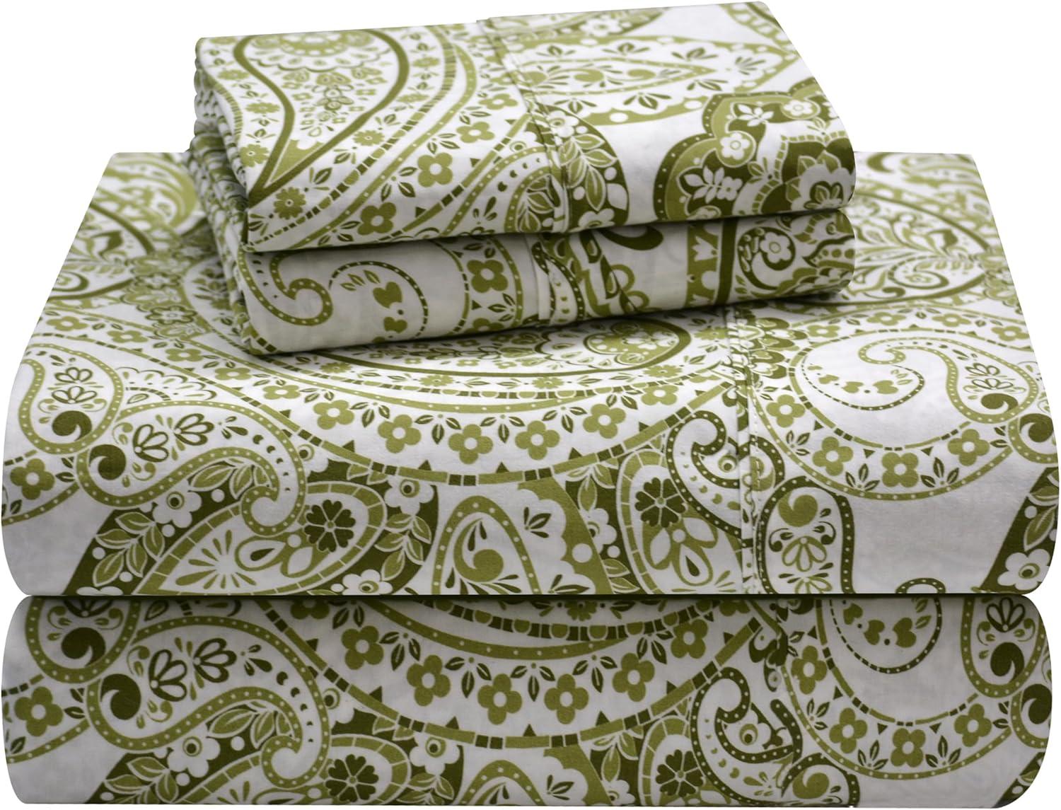 Pointehaven Boho Paisley Combed Cotton Percale Printed Sheet Set