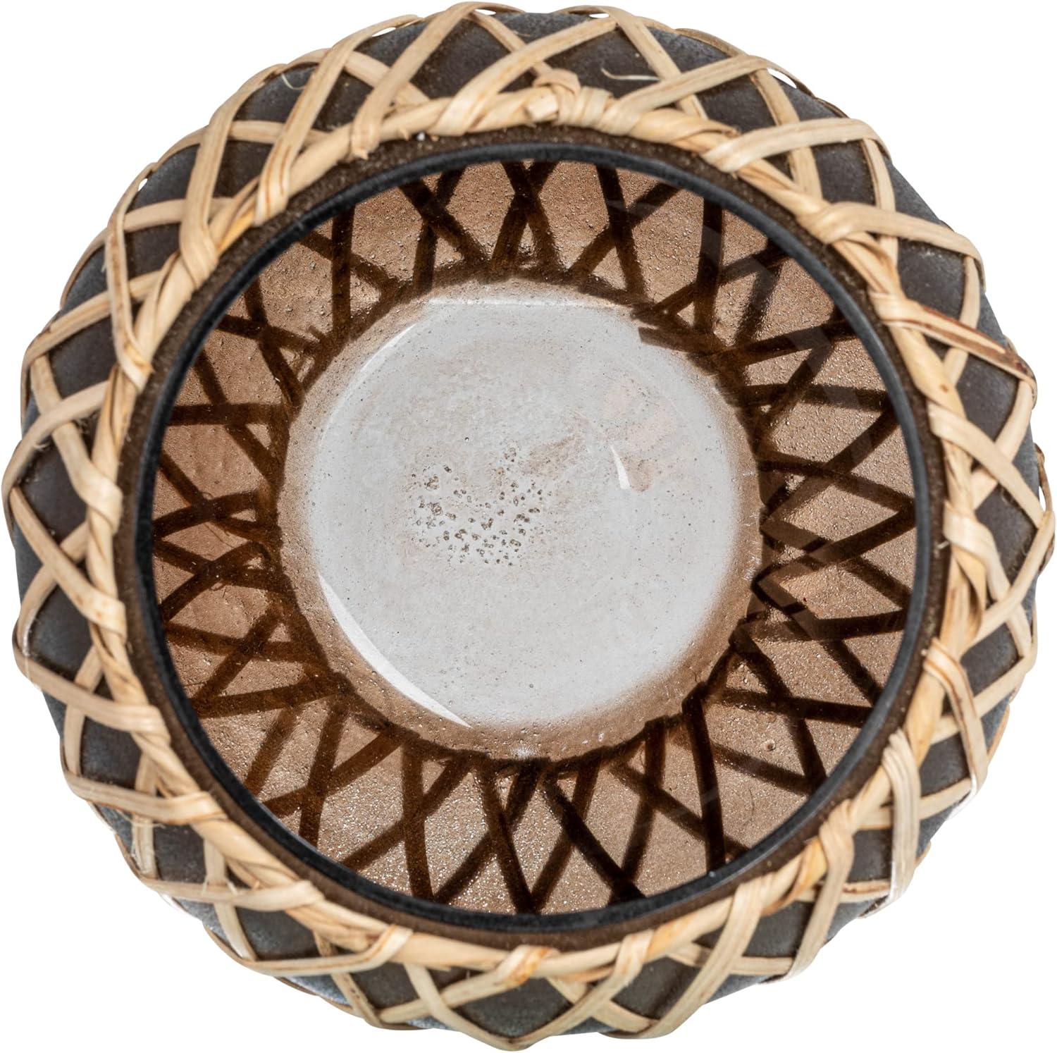 Storied Home Glass Votive Holder with Woven Rattan Sleeve, Brown and Natural