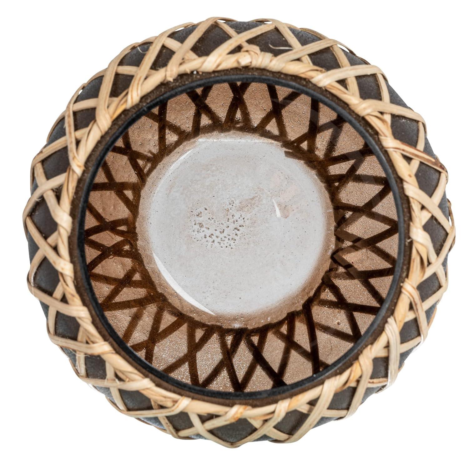 Storied Home Glass Votive Holder with Woven Rattan Sleeve, Brown and Natural
