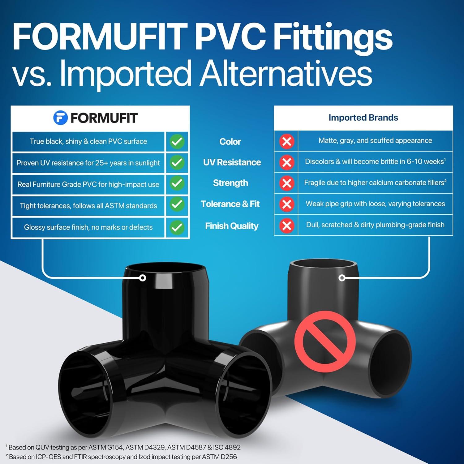 FORMUFIT 1/2" 3-Way Elbow Furniture Grade PVC Fitting in White, Made In USA, UV-Resistant, Impact-Proof, 0.840" Actual Socket Diameter (10-Pack) - F0123WE-WH-10