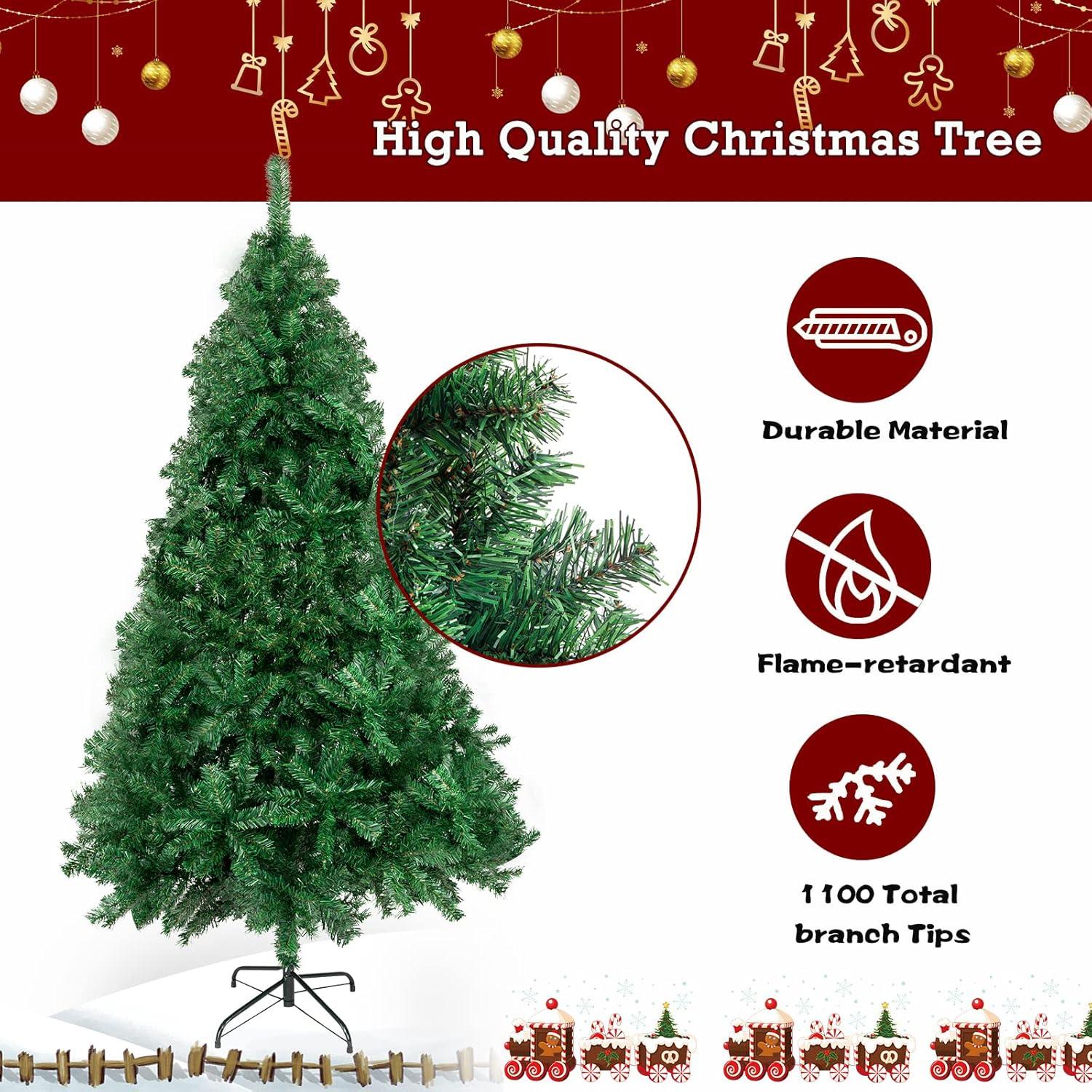 7FT Christmas Tree with 1334 Branch Tips, Artificial Christmas Pine Tree with Foldable Stand, Unlit Xmas Christmas Tree for Home Party Holiday Decoration, Green