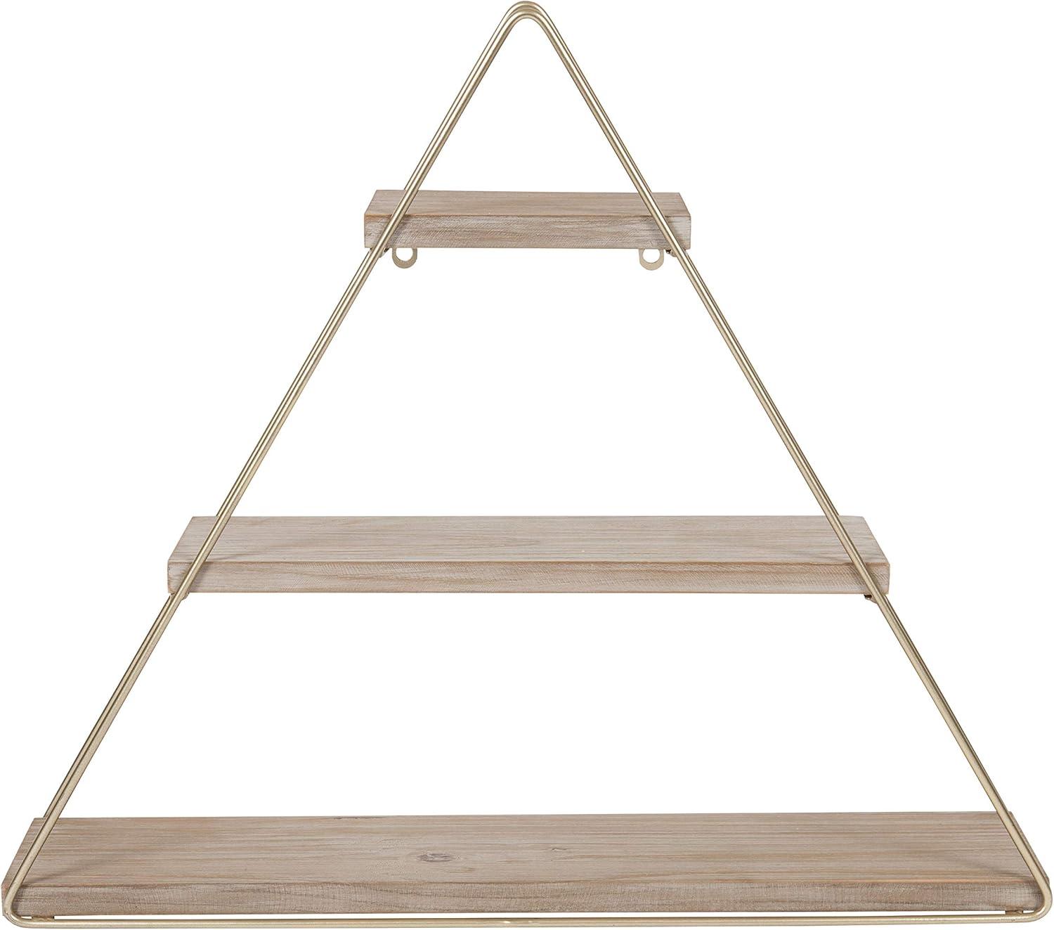 Kate & Laurel All Things Decor 20.8" x 24.2" Tilde Three-Tier Triangle Wood and Metal Wall Shelf Natural/Gold