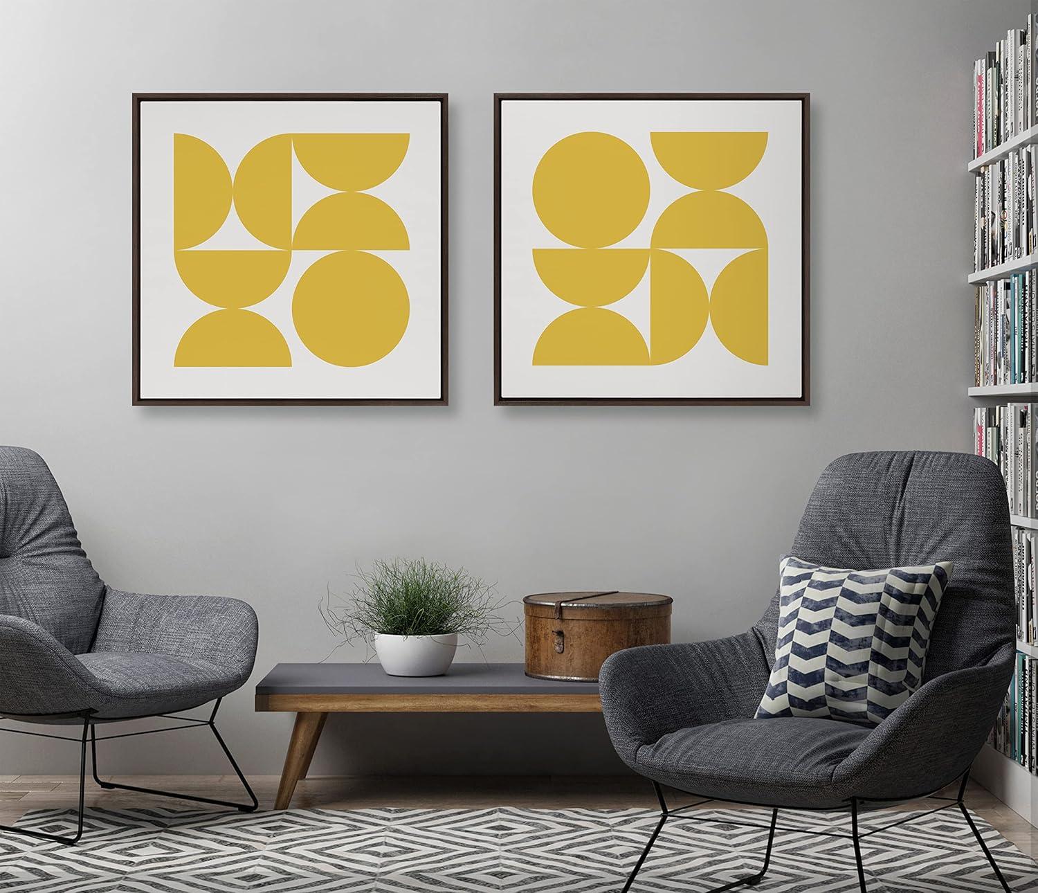 Kate and Laurel Sylvie Bold Vintage Geometric Sunshine Yellow Framed Canvas Wall Art by The Creative Bunch Studio, 30x30 Brown, Mid-Century Modern Design Wall Art