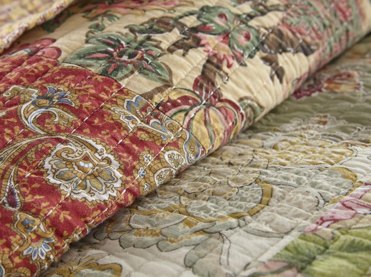 Chezmoi Collection Beige/Red Cotton Reversible Quilt Set