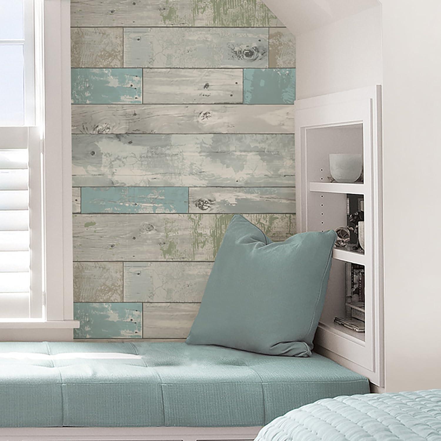 NuWallpaper Multicolor Beachwood Vinyl Peel And Stick Wallpaper, 216-in by 20.5-in, 30.75 sq. ft.
